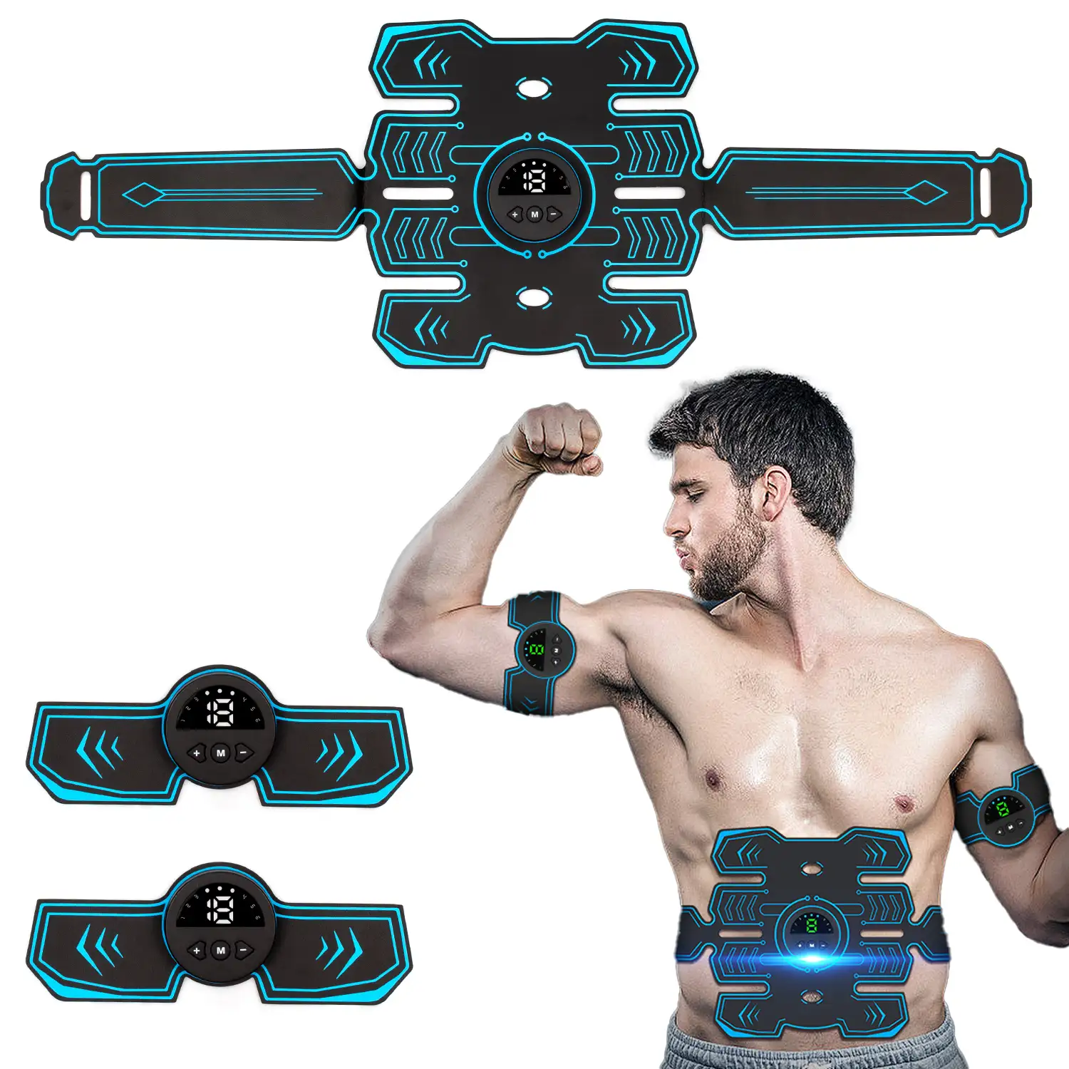 Estimulador electrónico y masaje EMS inteligente O88Q. Para abdominales, brazos y piernas. Batería recargable.