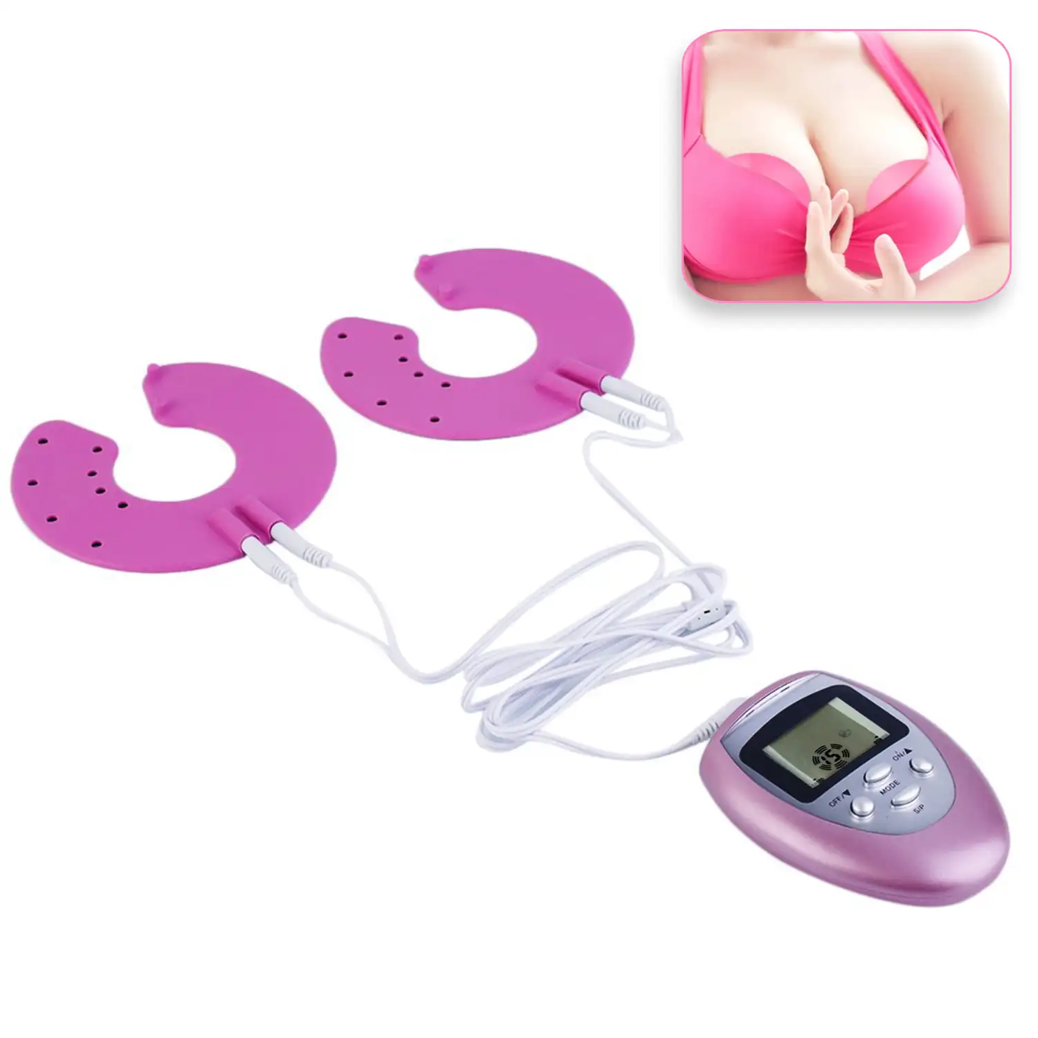 Estimulador muscular EMS para reafirmar los senos. Masajeador de pecho, fisioterapia.