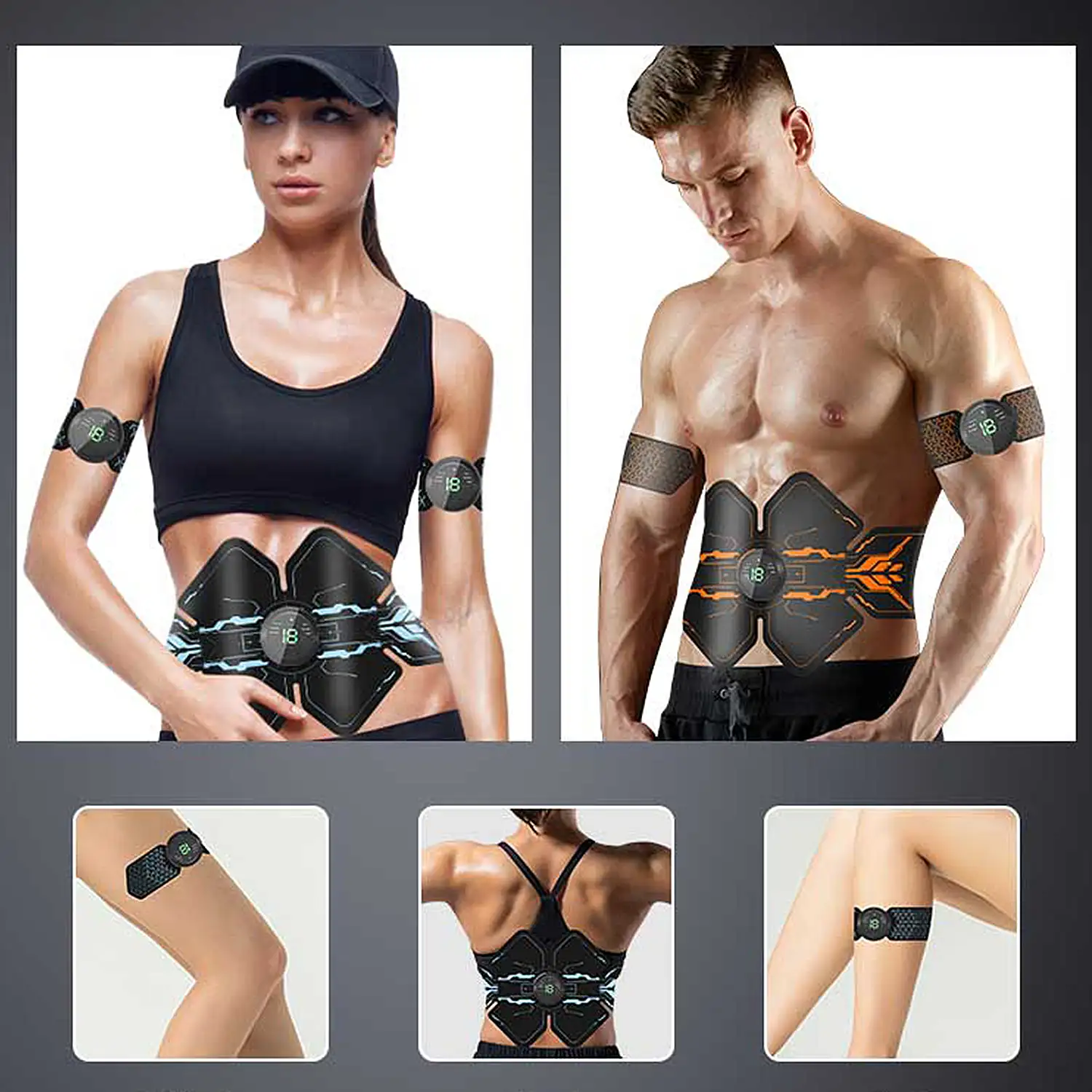 Masajeador electrónico abdominal EMS. Estimulador muscular inlámbrico.