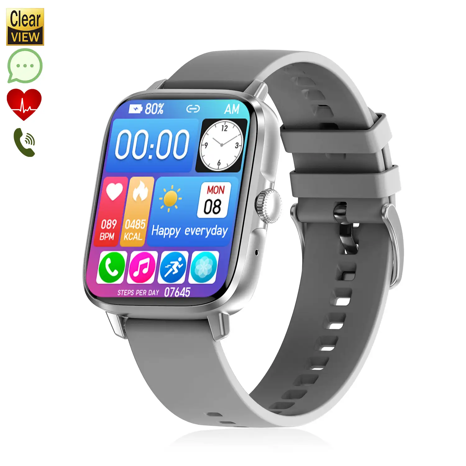 Smartwatch DT102, pantalla de alta resolución. Monitor cardiaco, ECG, modo multideporte. Notificaciones de APPs.