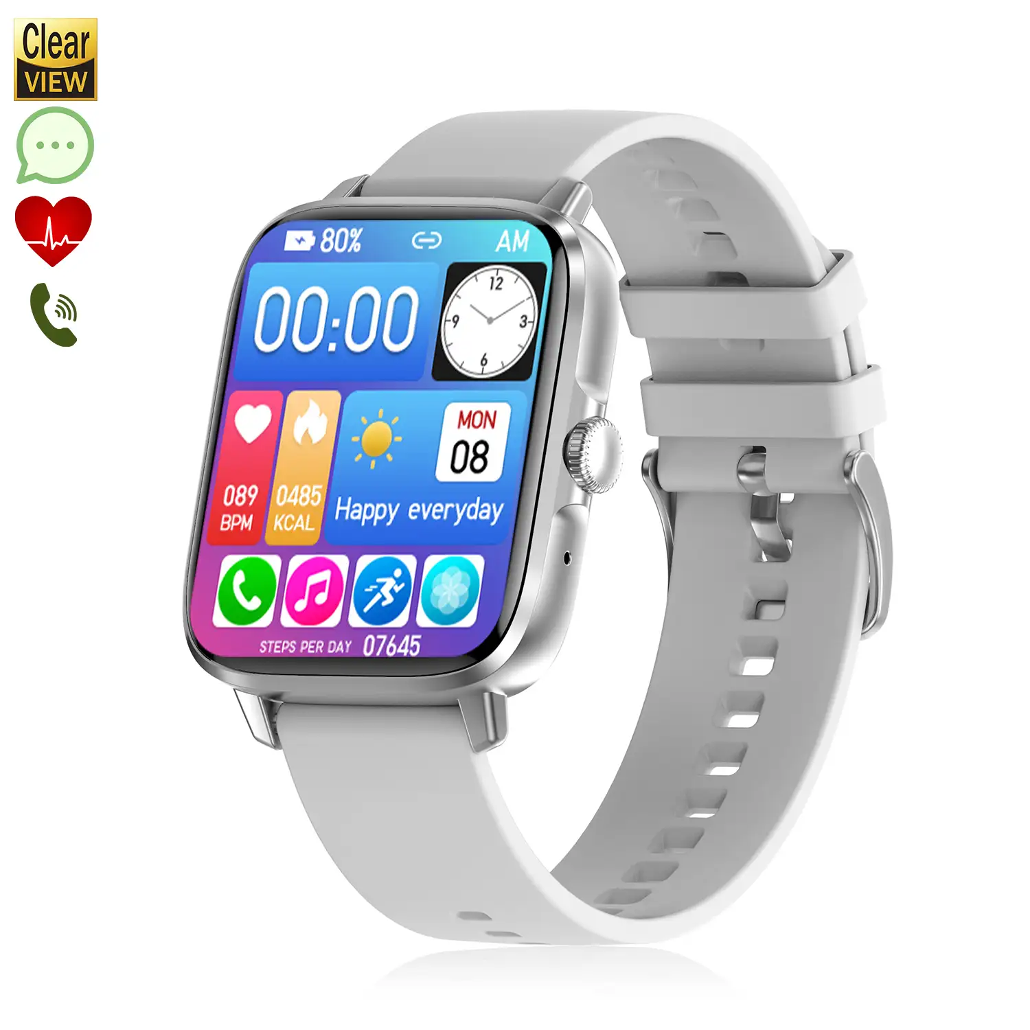 Smartwatch DT102, pantalla de alta resolución. Monitor cardiaco, ECG, modo multideporte. Notificaciones de APPs.