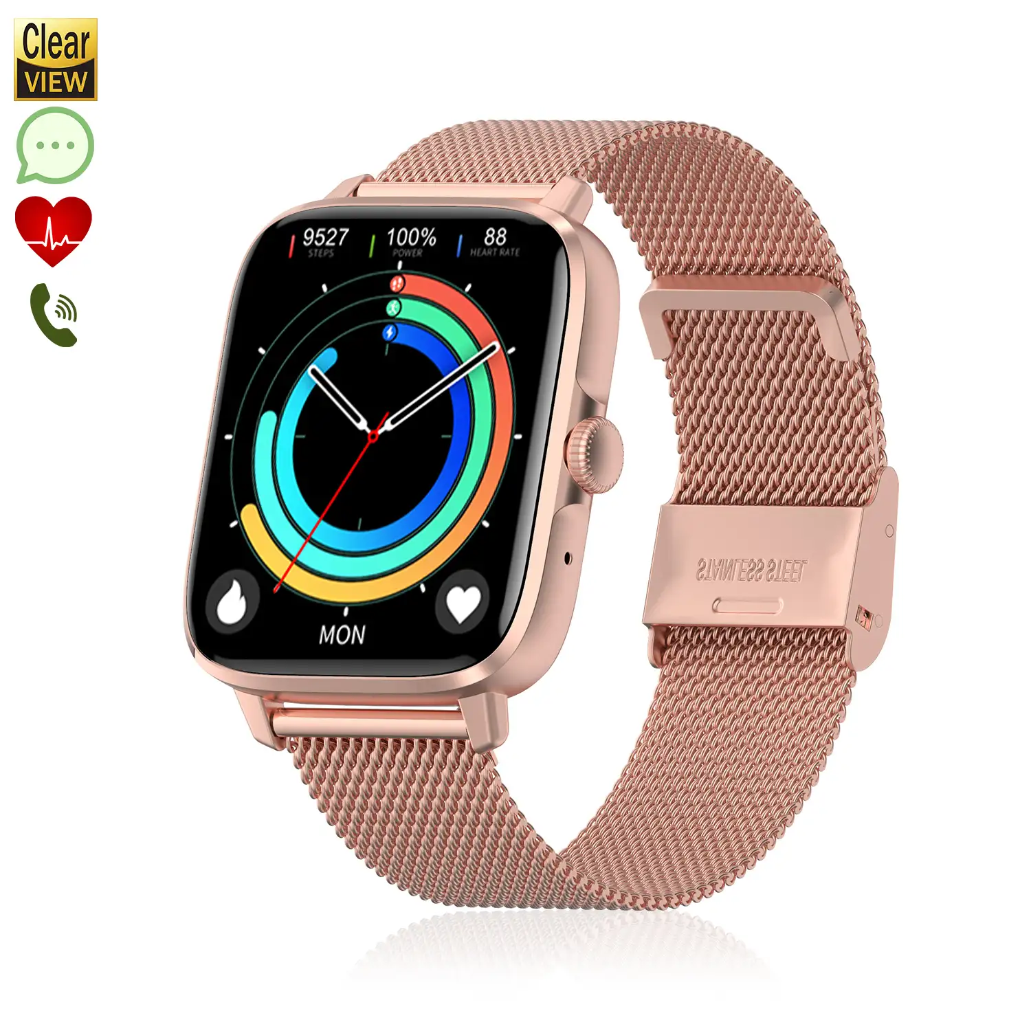 Pulsera para reloj inteligente de mujer, reloj digital para Android  Apple,llamadas de voz y Whatsapp, monitor de ritmo cardíaco, podómetro de  muñeca