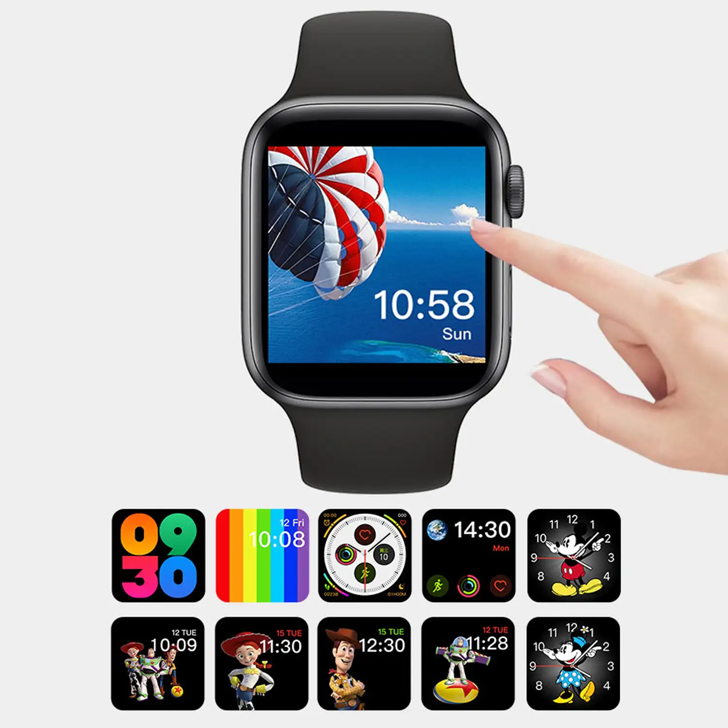 Smartwatch U68 con notificaciones de Apps, termómetro, monitor de tensión, O2 en sangre y modo multideporte.