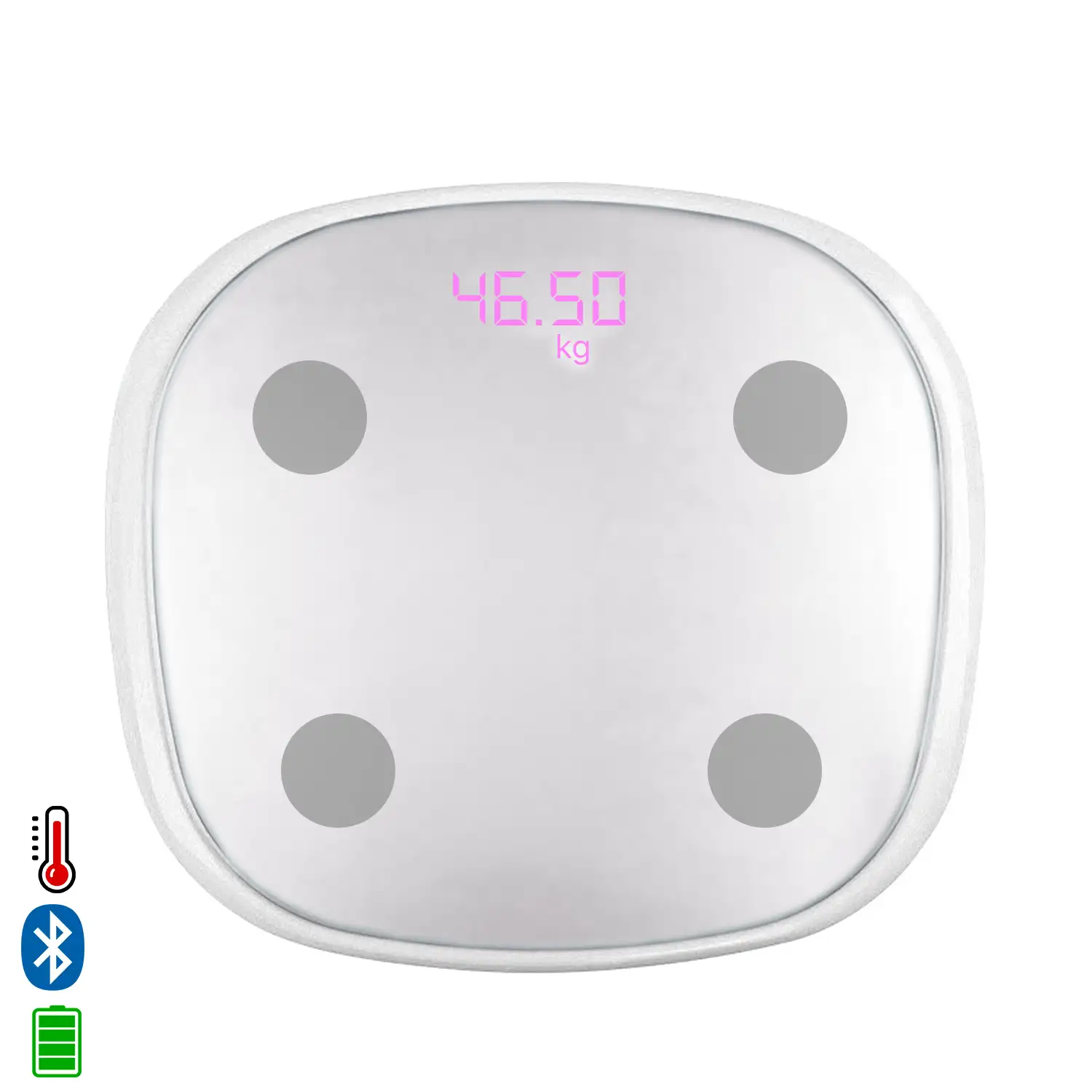 Báscula inteligente Bluetooth con termómetro. Aplicación con análisis corporal. Batería recargable.