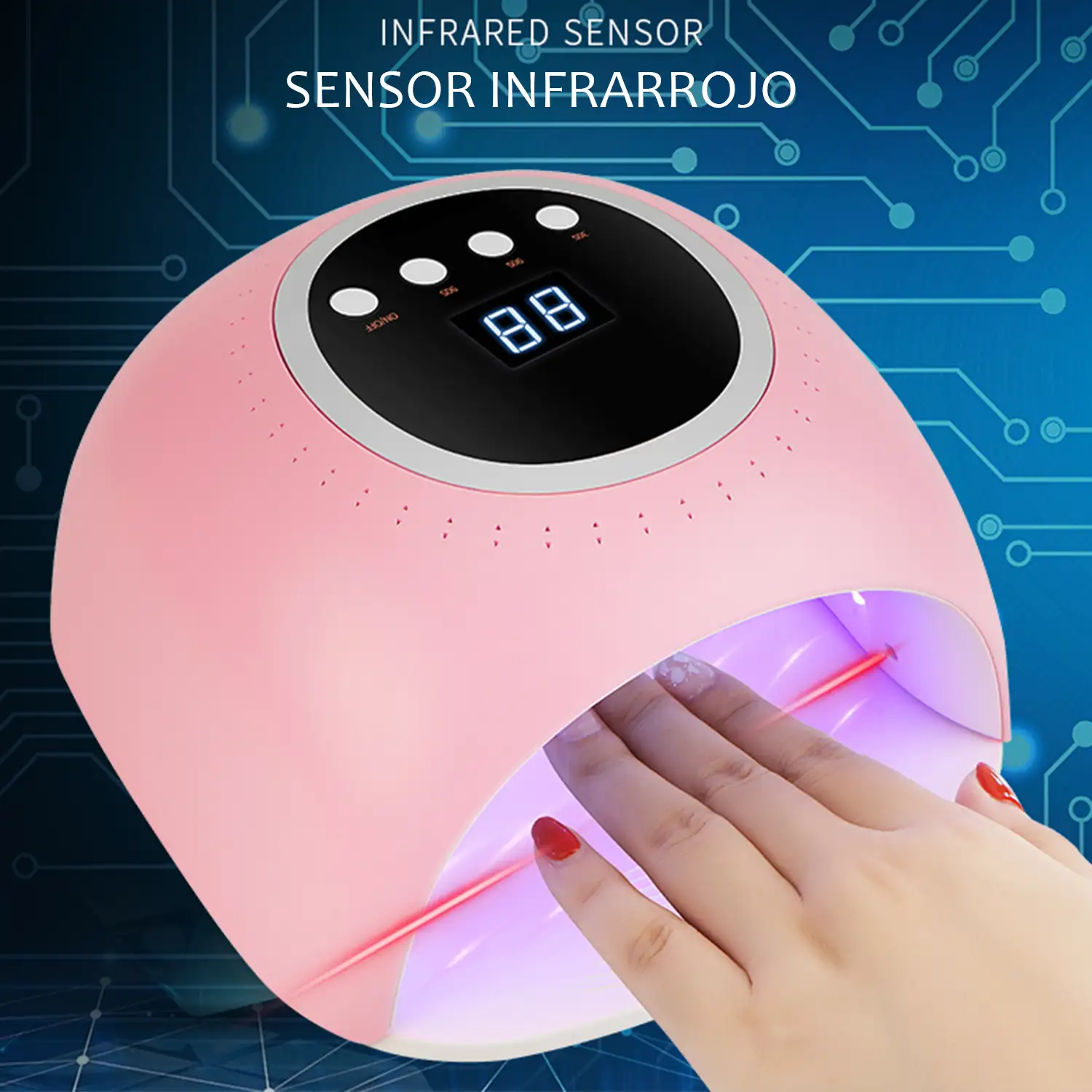 Estación de secado de uñas UV ultravioleta. Encendido automático, de 120W, con 45 lámapras LED. Para esmaltes especiales tipo semipermantente, acrílico, etc.