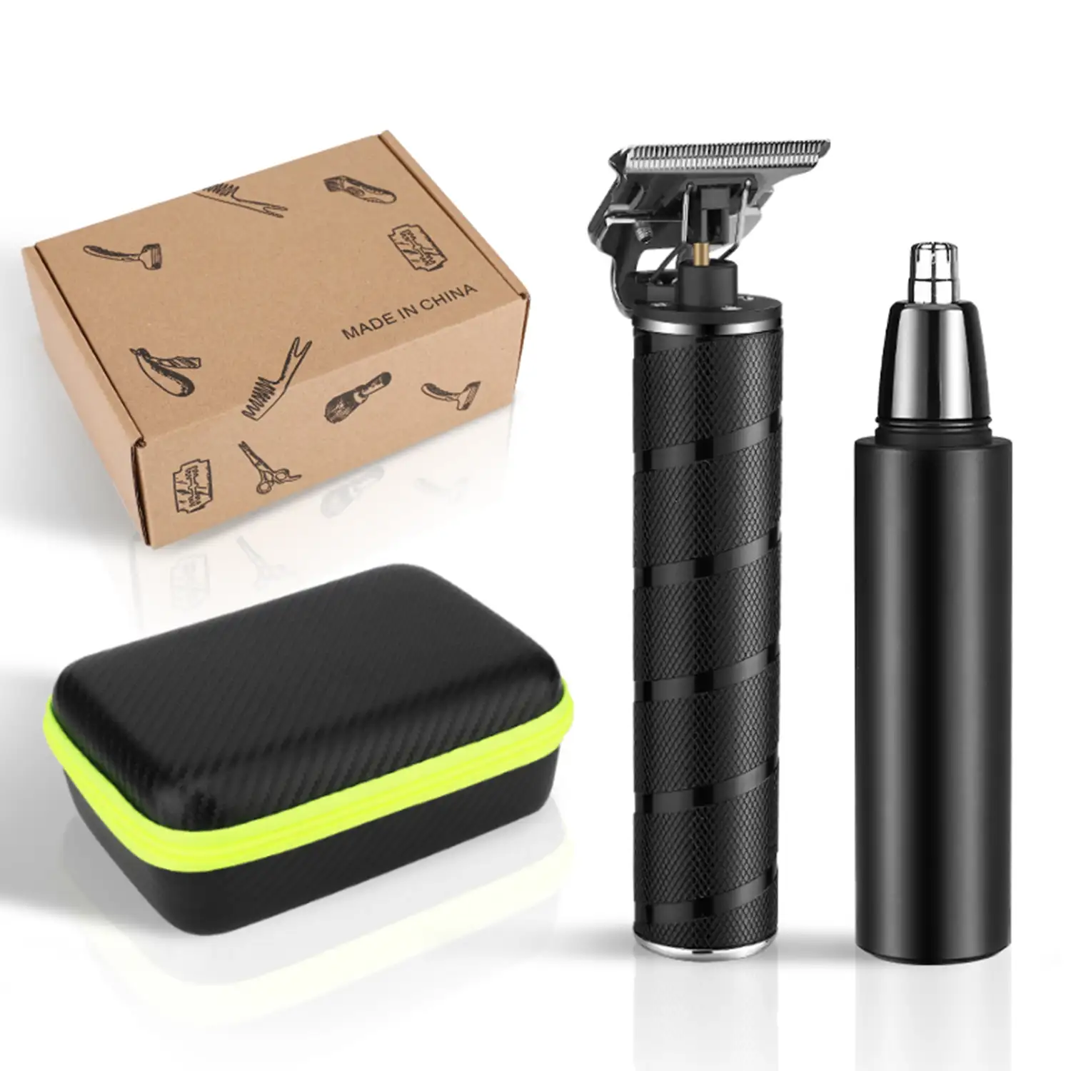 Kit 2 en 1 con recortador perfilador para pelo y barba + afeitadora de pelo para nariz. Con juego de accesorios. Batería recargable.