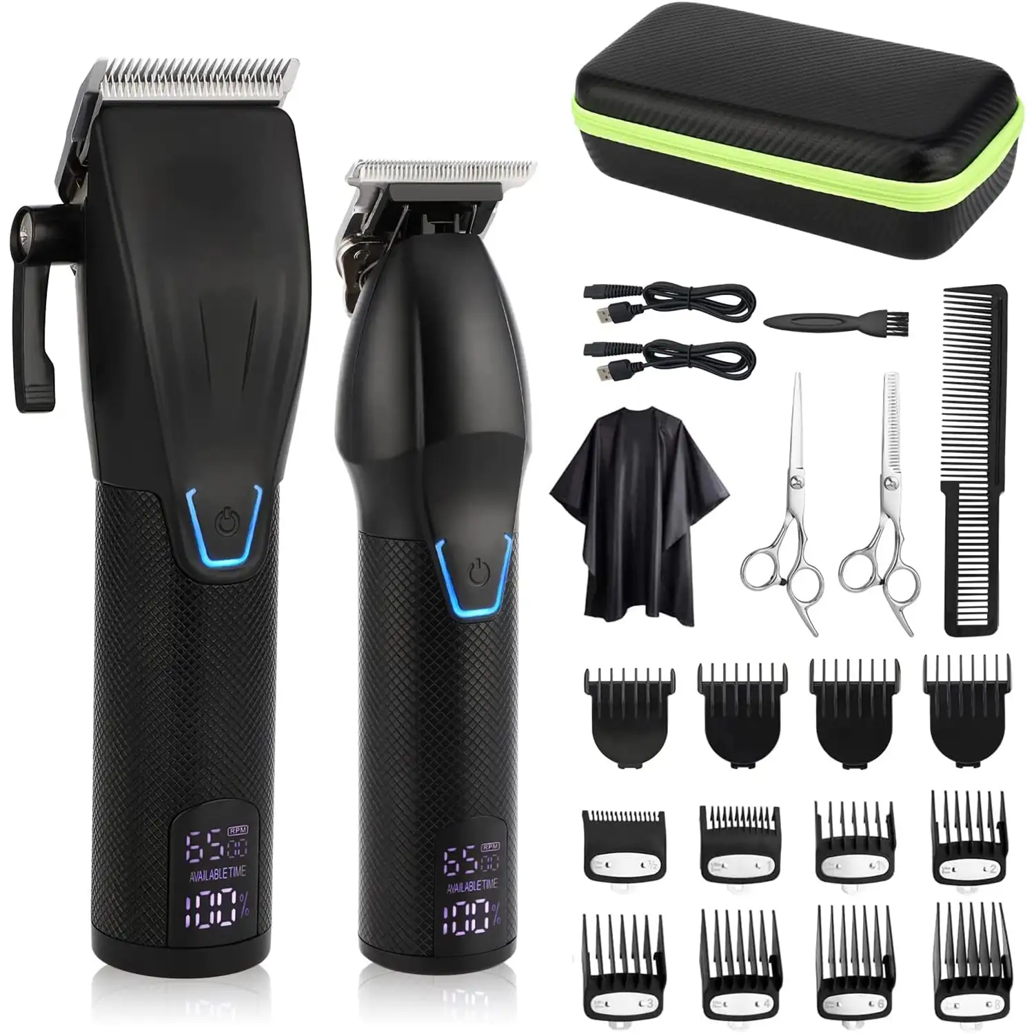 Kit 2 en 1 con recortador + perfilador de pelo y barba LM-2027. Juego de 8 peines, 4 peines perfiladores, bolsa de transporte y juego de accesorios. Batería recargable.