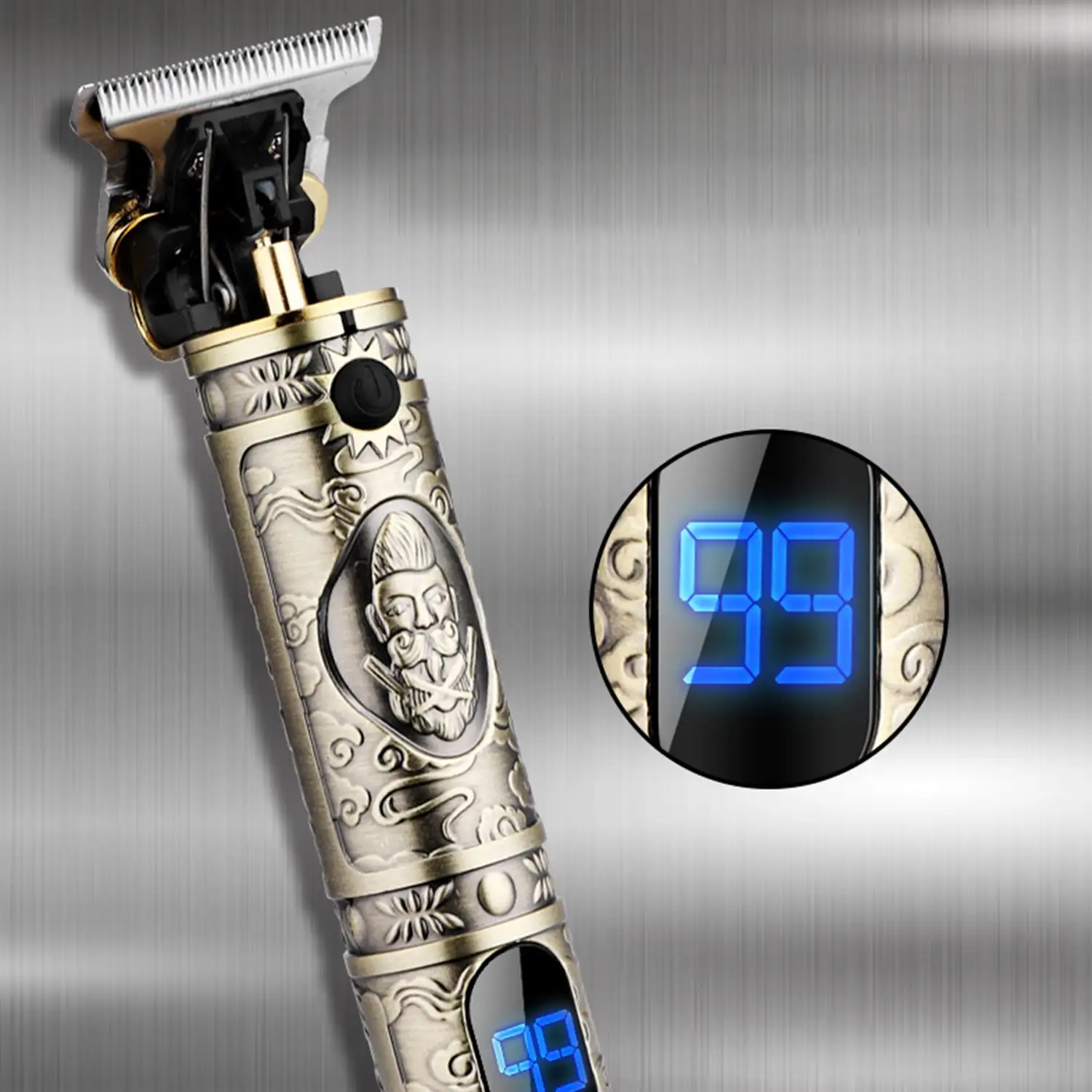 Recortador perfilador para pelo y barba LM-300. Diseño vintage completamente metálico. Con peines de 1 a 3mm y juego de accesorios. Batería recargable.