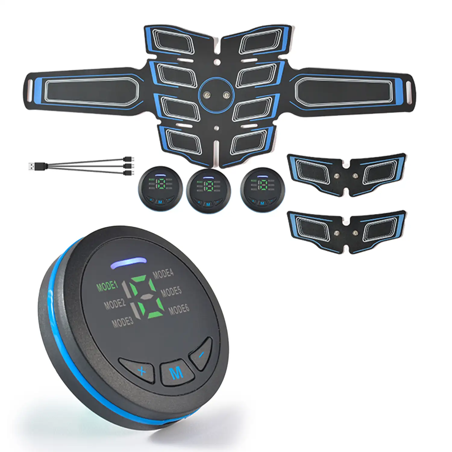 Cinturón electroestimulador muscular y de masaje EMS inteligente. Masajeador estimulador para abdominales, brazos/piernas. Batería recargable.
