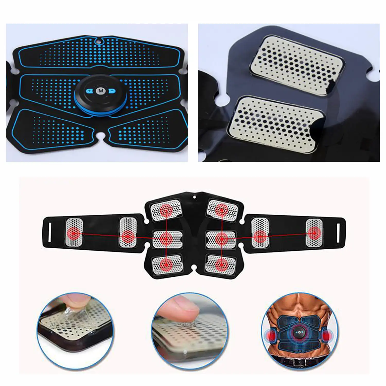 Cinturón electroestimulador muscular y de masaje EMS inteligente. Masajeador estimulador para abdominales, brazos/piernas. Batería recargable.