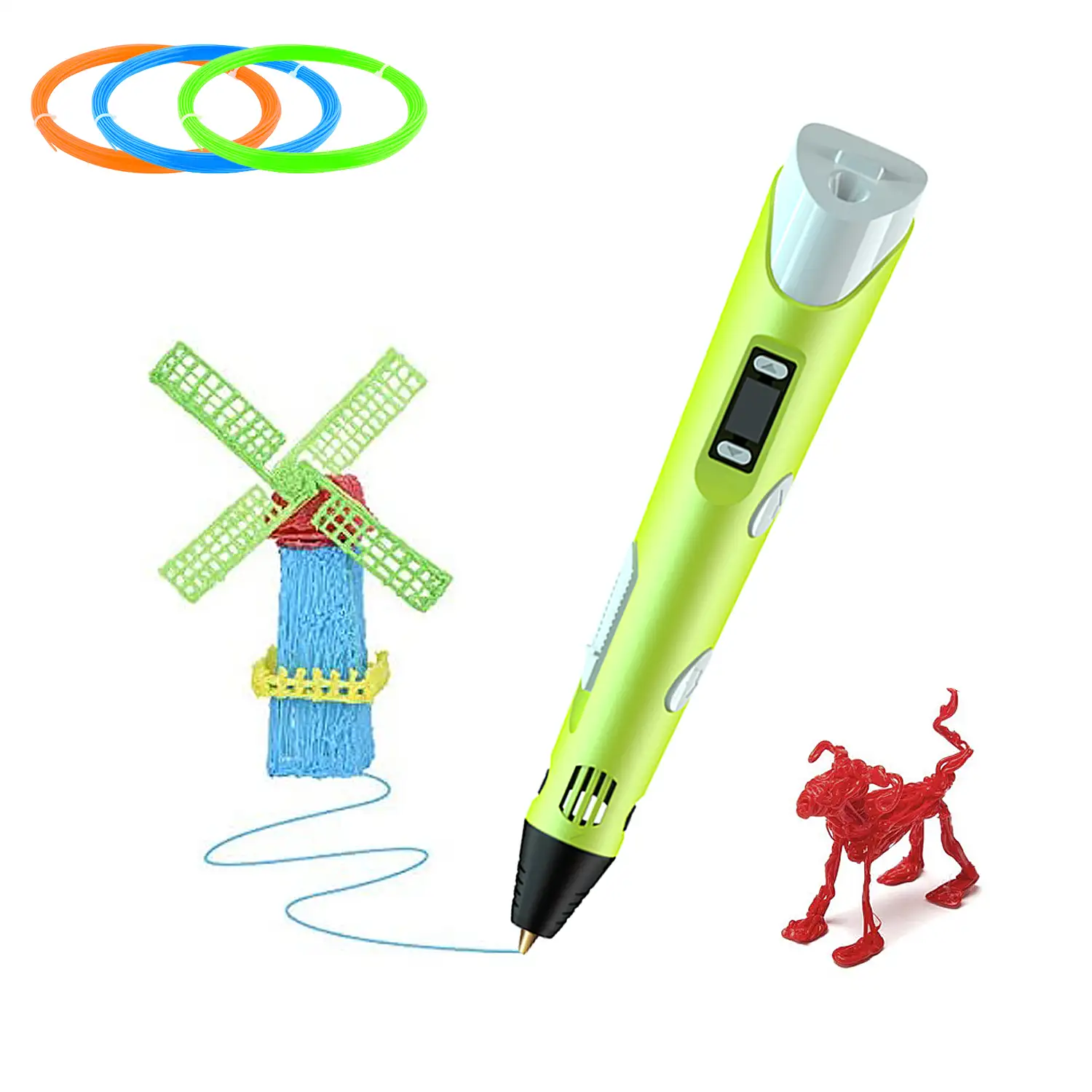 Printer Pen 3D. Alta temperatura, hasta 220 grados. Incluye 3 rollos de filamento PLA de 3 metros.