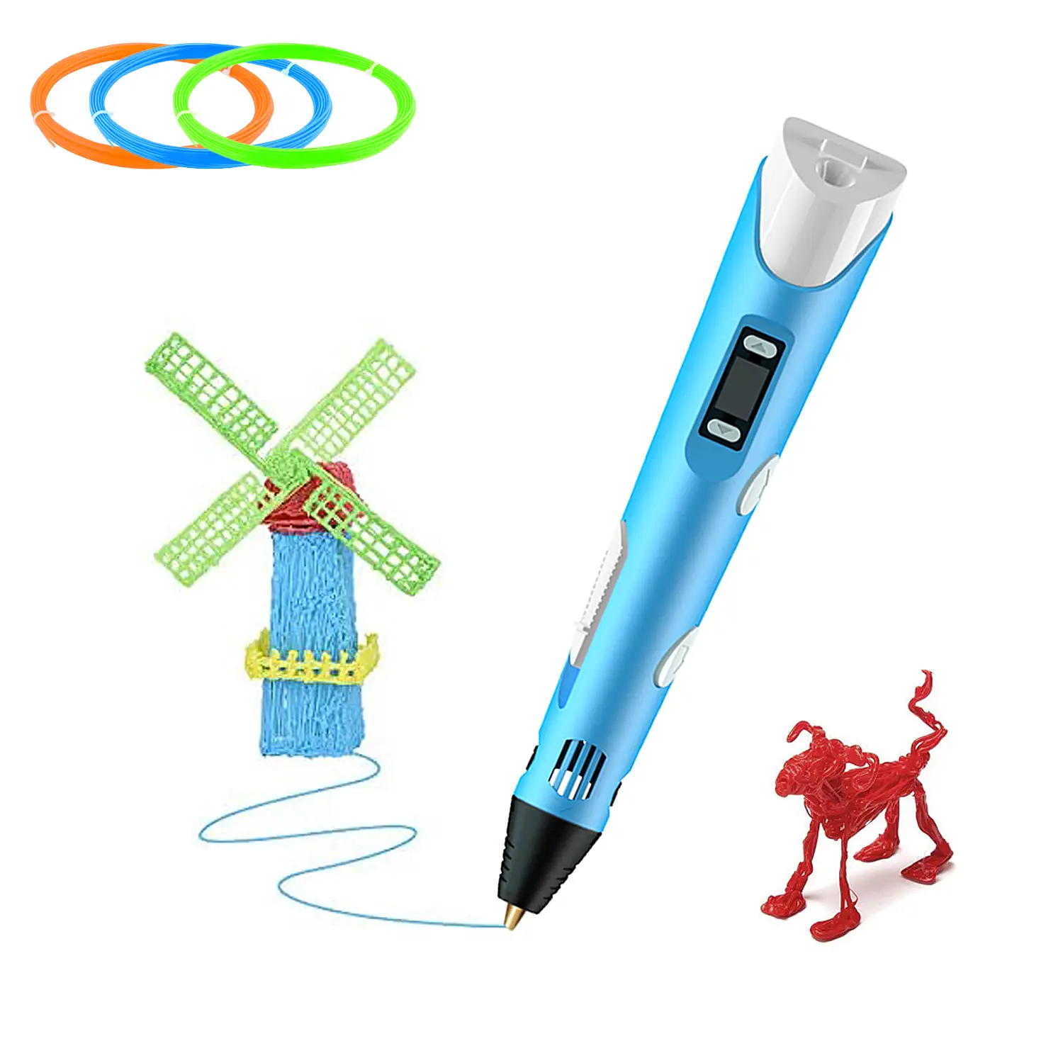 Printer Pen 3D. Alta temperatura, hasta 220 grados. Incluye 3 rollos de filamento PLA de 3 metros.