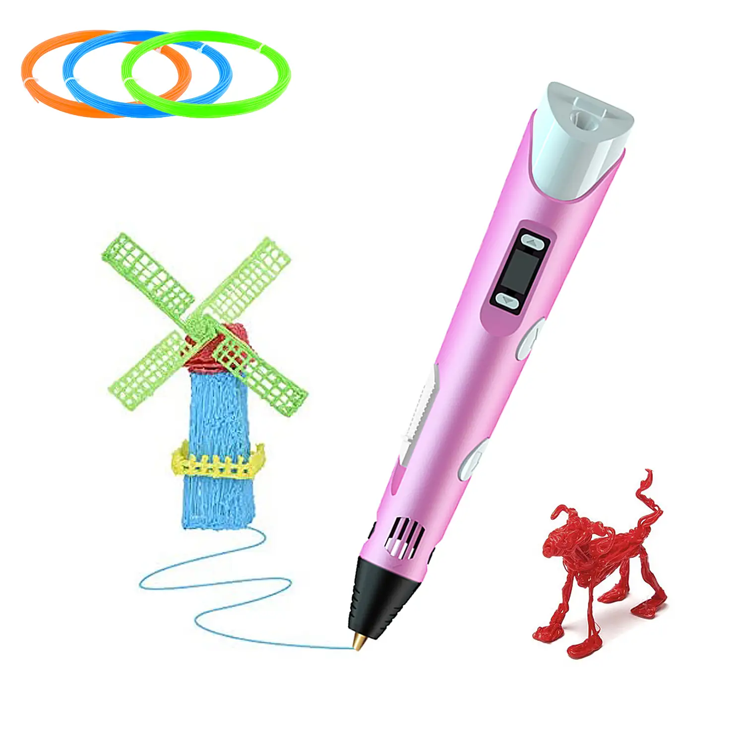 Printer Pen 3D. Alta temperatura, hasta 220 grados. Incluye 3 rollos de filamento PLA de 3 metros.