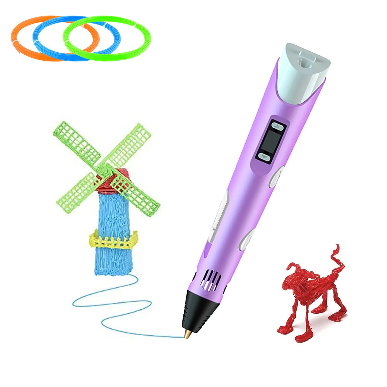 Printer Pen 3D. Alta temperatura, hasta 220 grados. Incluye 3 rollos de filamento PLA de 3 metros.