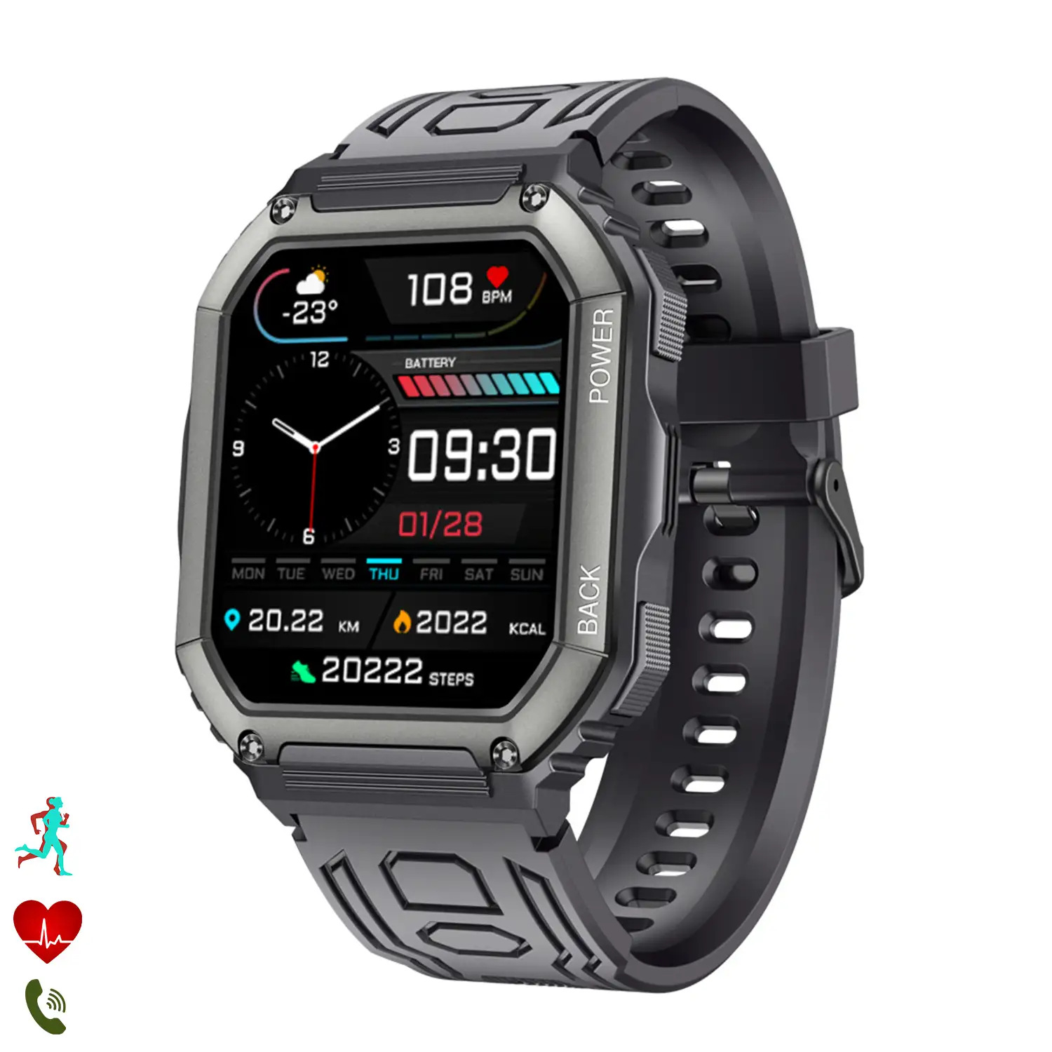 Smartwatch K6 multifunción. 16 modos deportivos. Monitor de tensión y O2 en sangre.