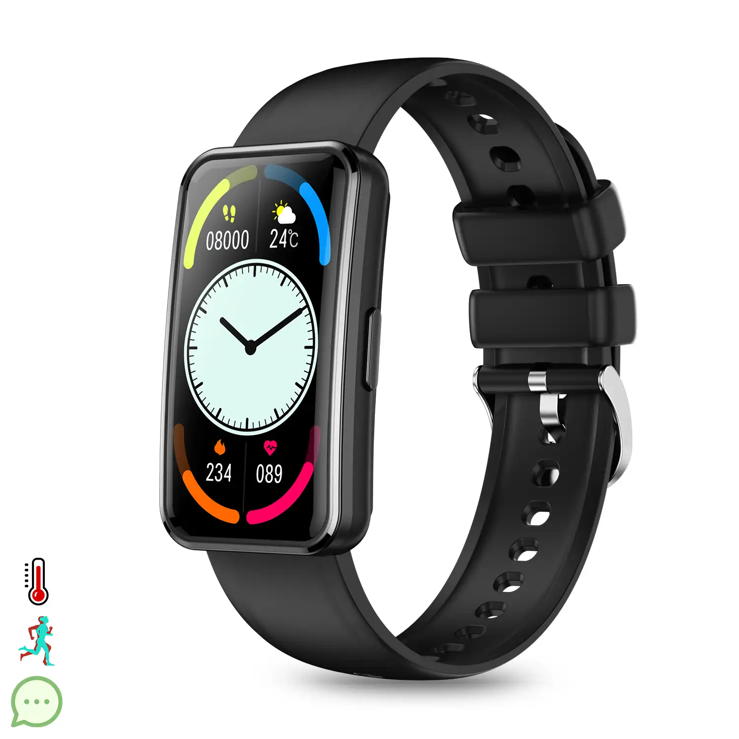 Brazalete inteligente X7. Con termómetro, modo multideportivo, monitor de tensión y de O2 en sangre.