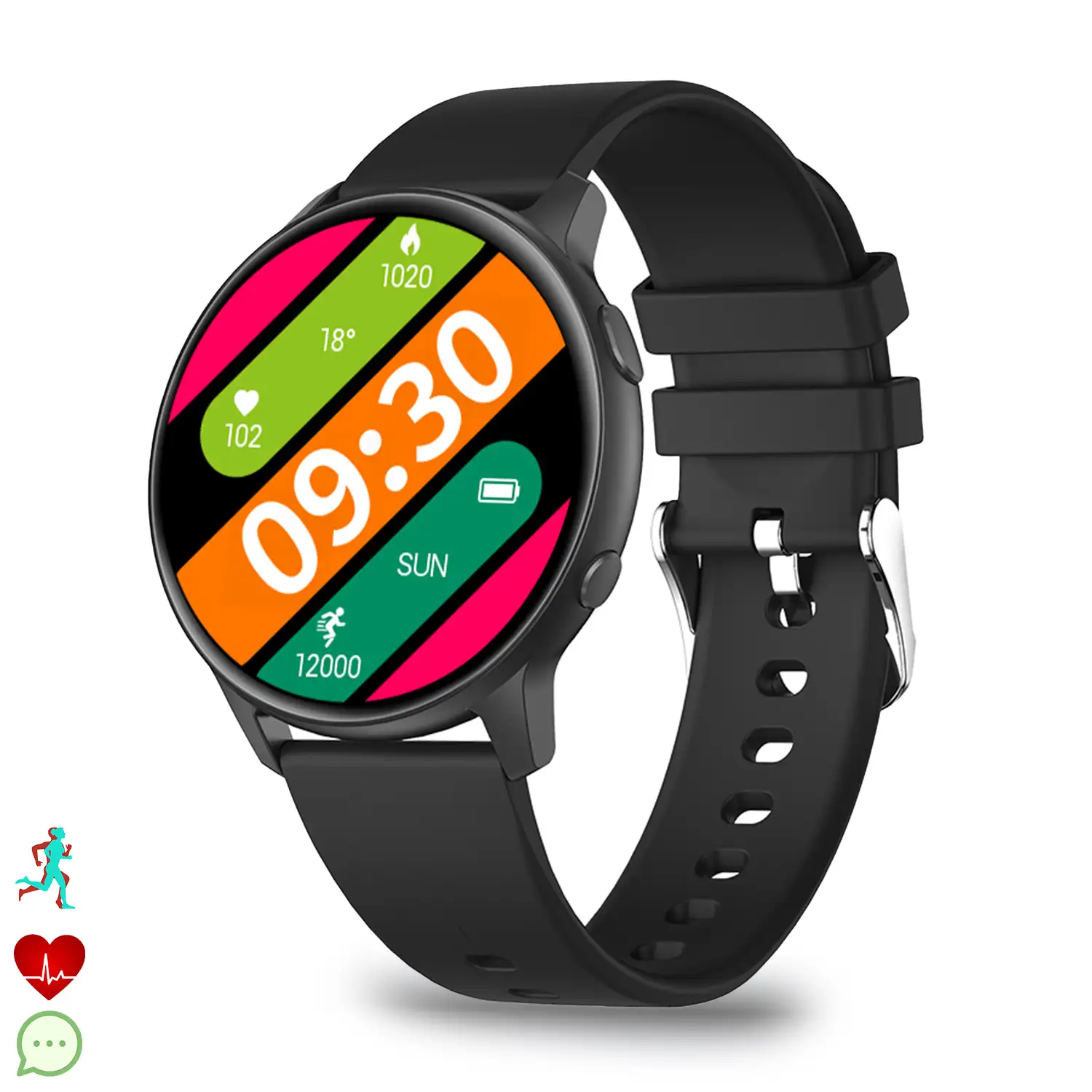 Smartwatch MX1. Con notificaciones, monitor cardiaco, de tensión y O2 en sangre, modos deportivos. Sumergible.