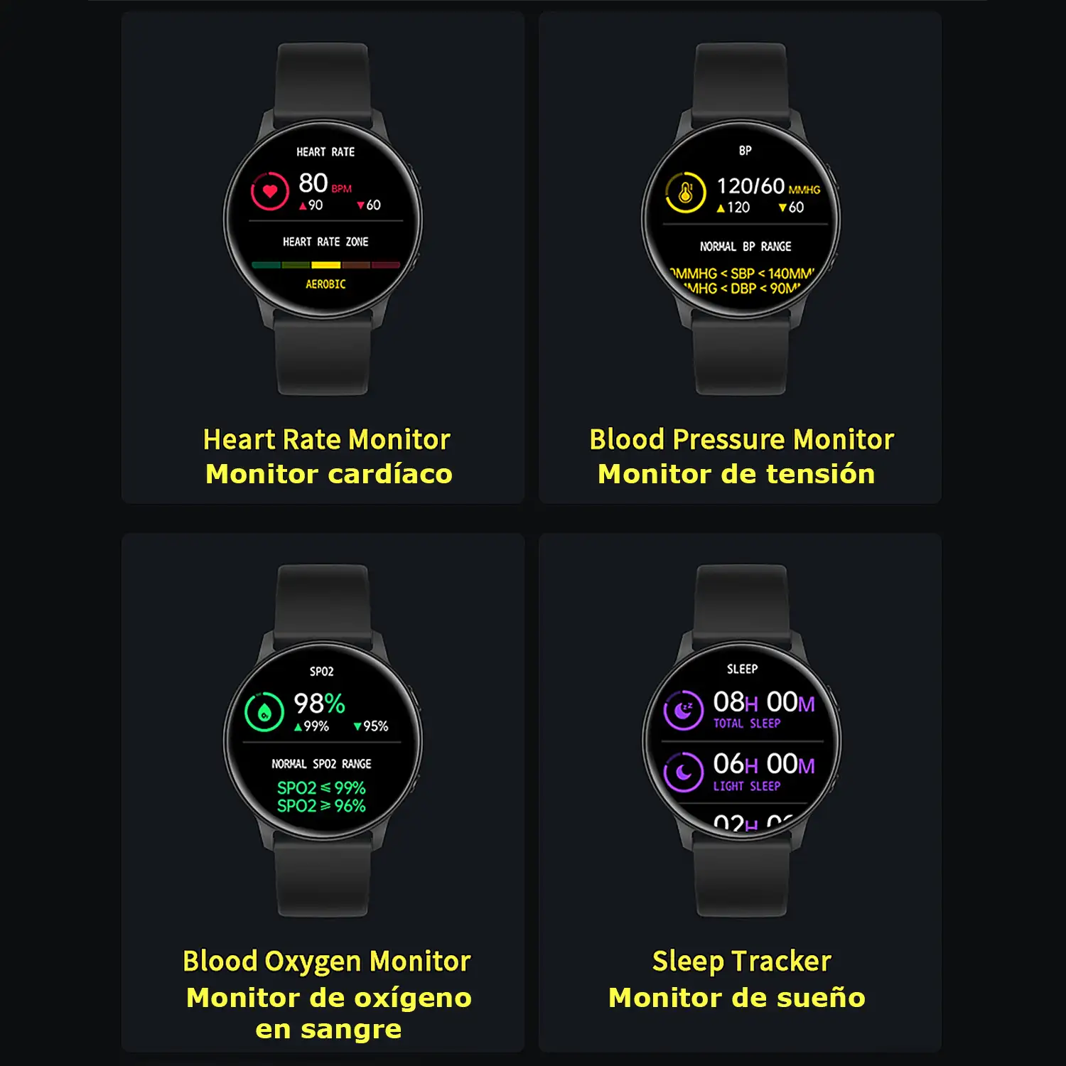 Smartwatch MX1. Con notificaciones, monitor cardiaco, de tensión y O2 en sangre, modos deportivos. Sumergible.