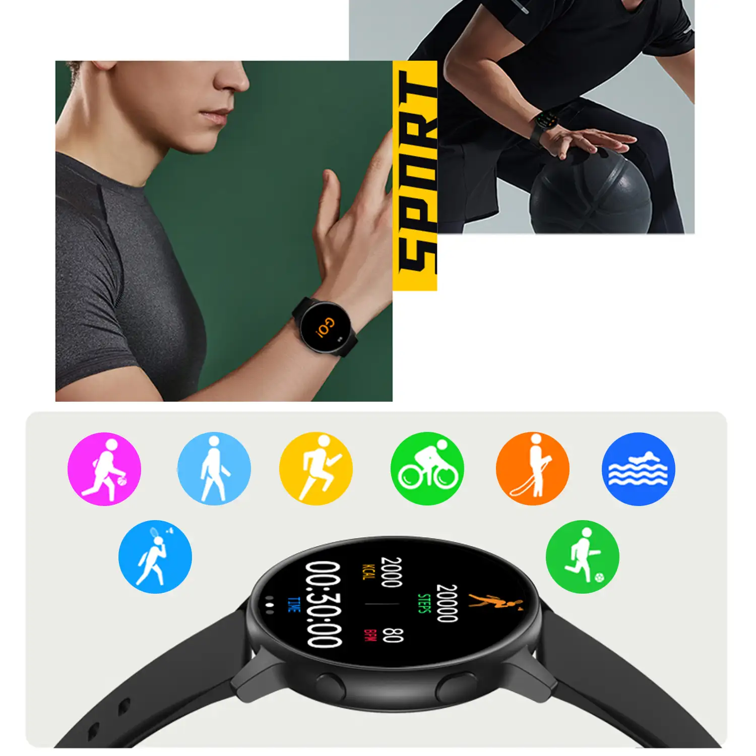 Smartwatch MX1. Con notificaciones, monitor cardiaco, de tensión y O2 en sangre, modos deportivos. Sumergible.