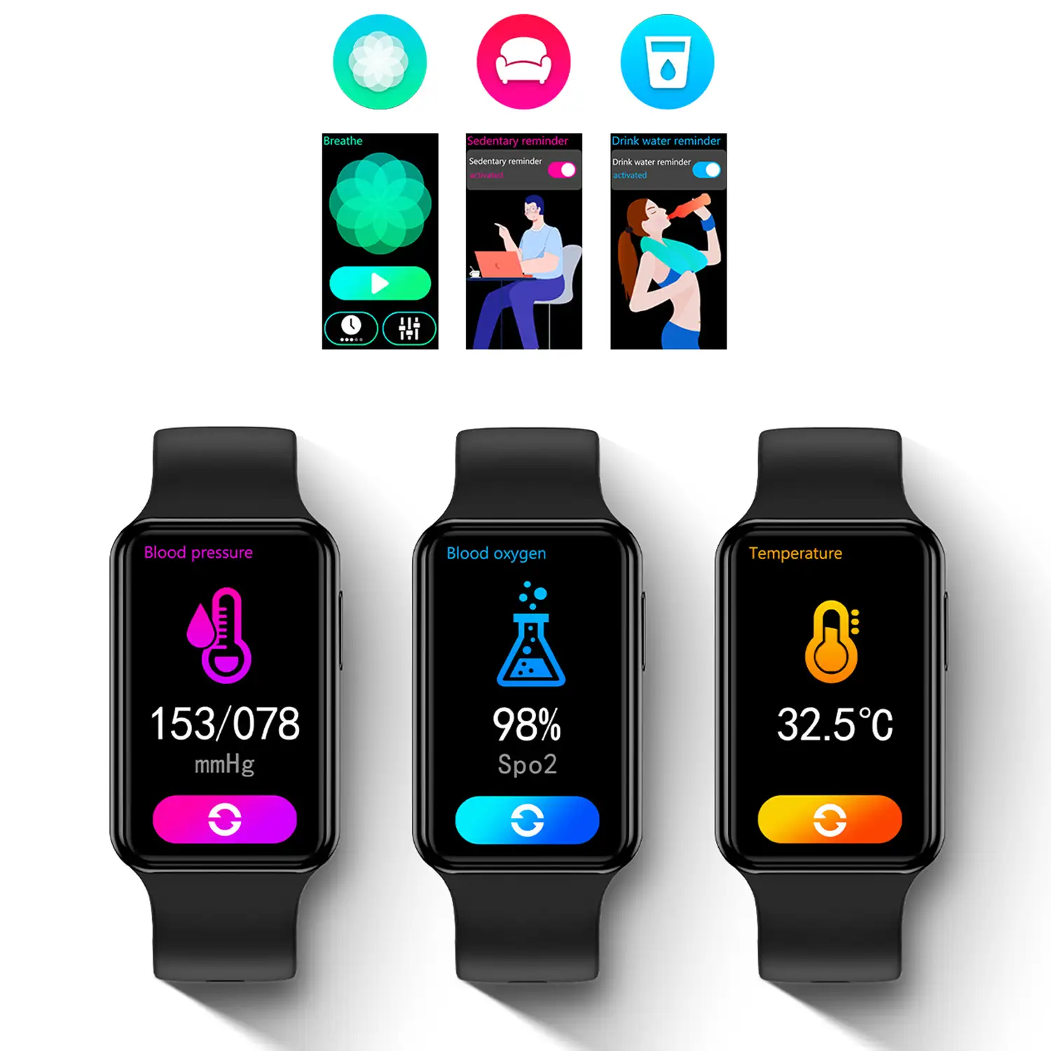 Smartwatch C6 con monitor cardiaco, de tensión y oxígeno en sangre. Notificaciones de aplicaciones.