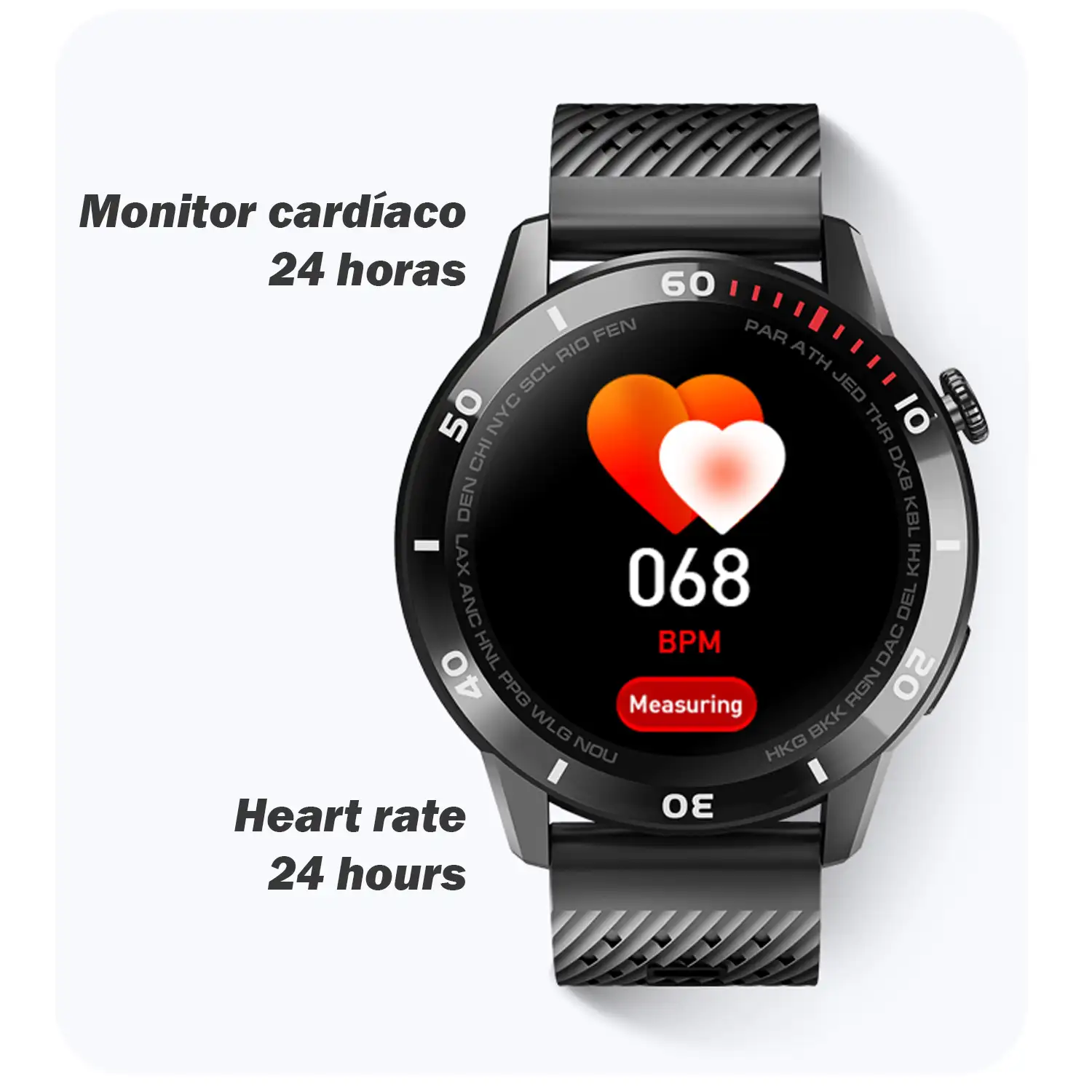 Smartwatch V93 con notificaciones en pantalla. Monitor cardiaco automático, de tensión y oxígeno en sangre.