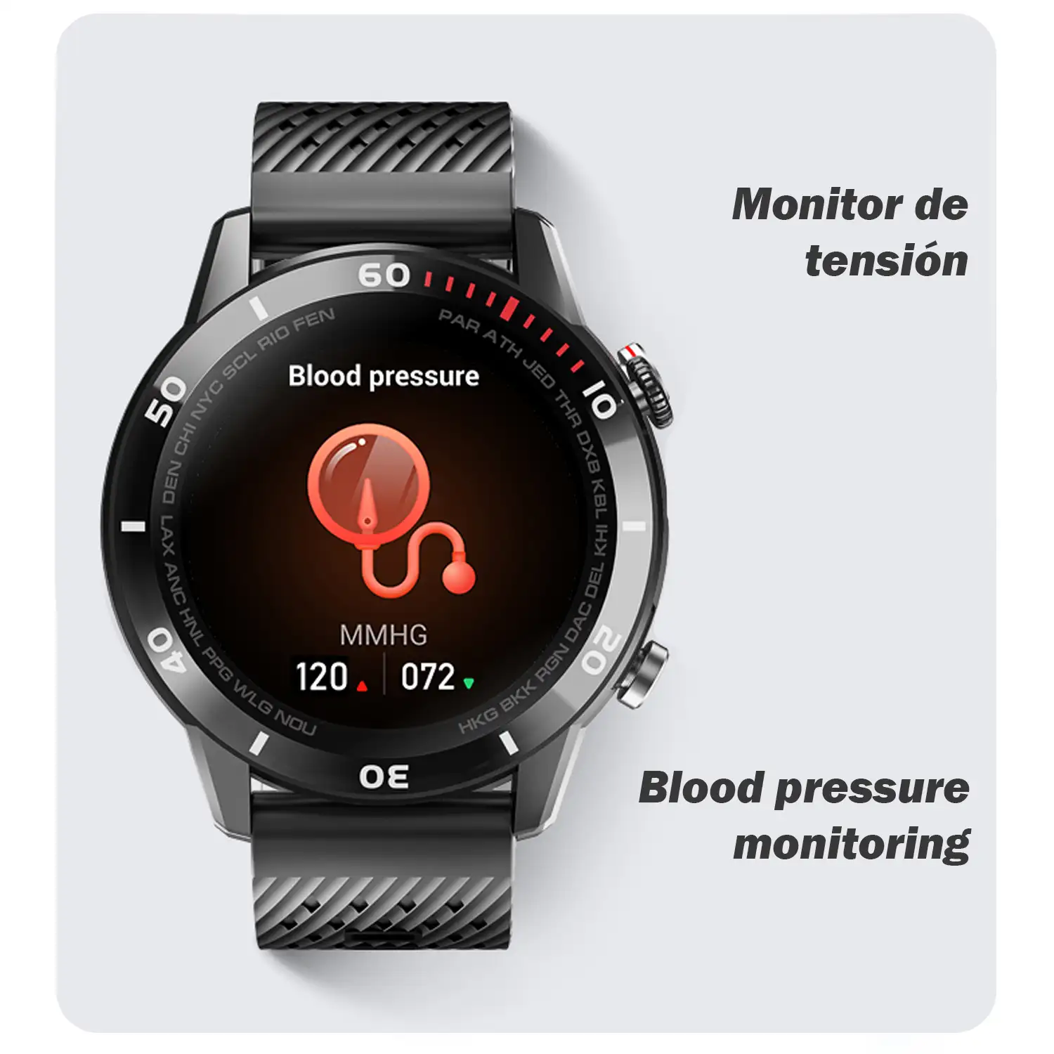 Smartwatch V93 con notificaciones en pantalla. Monitor cardiaco automático, de tensión y oxígeno en sangre.