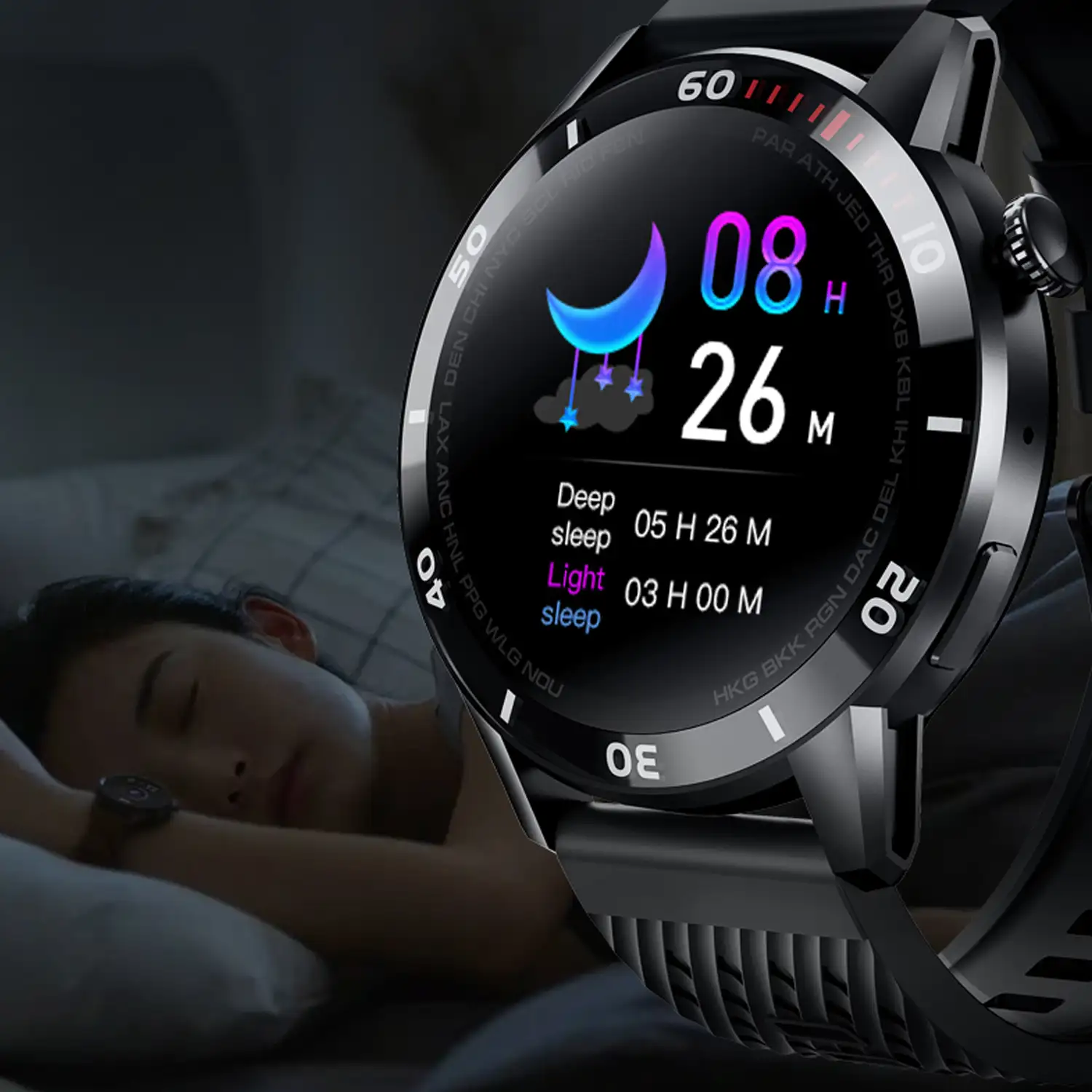 Smartwatch V93 con notificaciones en pantalla. Monitor cardiaco automático, de tensión y oxígeno en sangre.