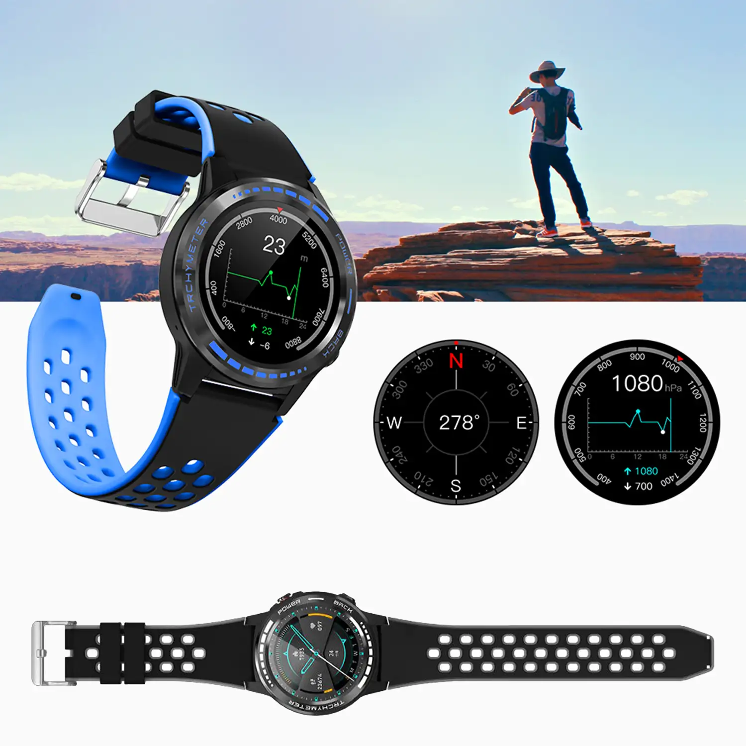 Smartwatch M7S con GPS, brújula, barómetro y altímetro. Slot para tarjeta SIM. Funciones deportivas y de salud.