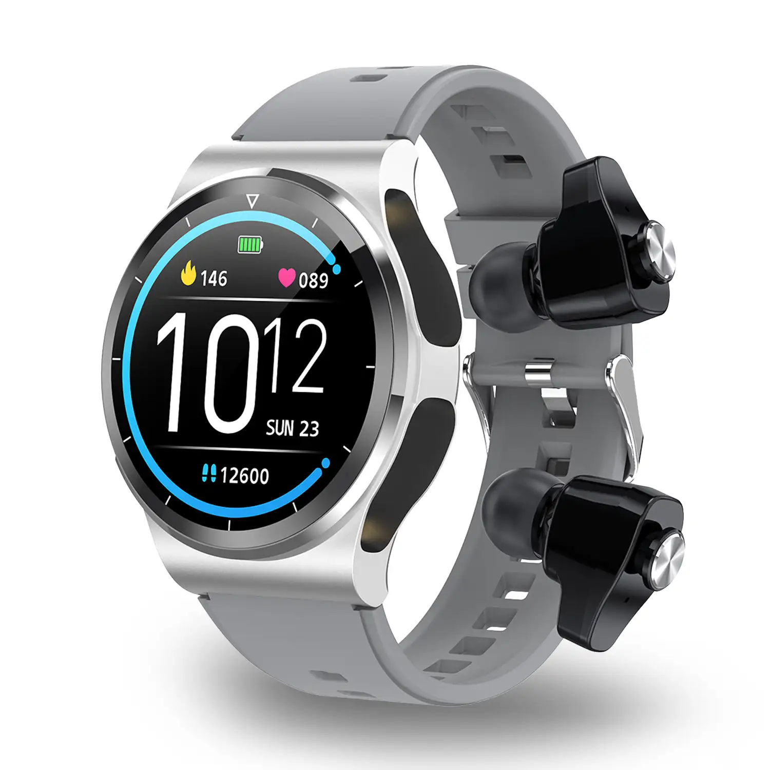 Smartwatch GT69 con auriculares Bluetooth 5.0 TWS integrados. Monitor de tensión y oxígeno en sangre; modo multideportivo.