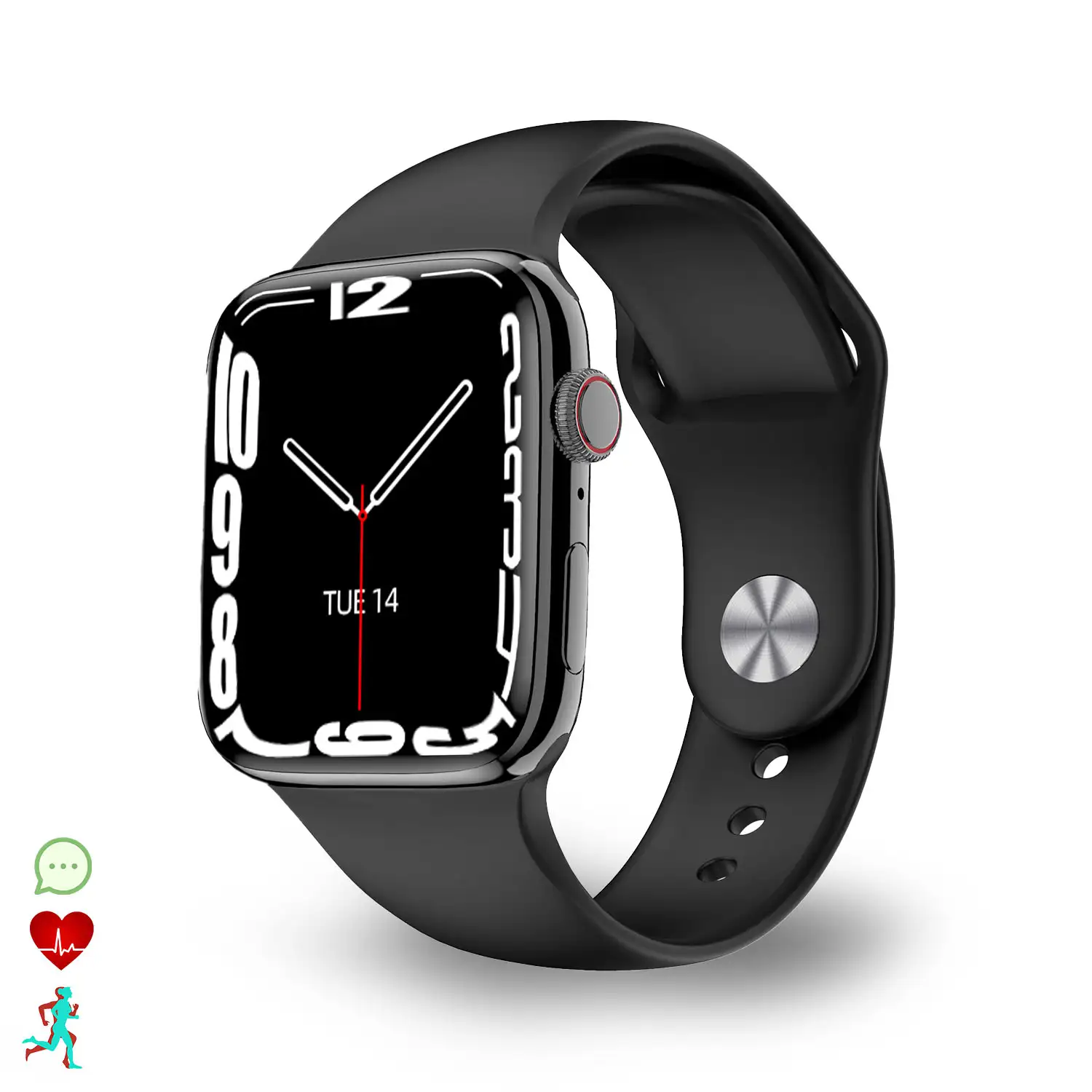 Smartwatch DT17 con pantalla HD, notificaciones de aplicaciones. Monitor cardiaco; modo multideportivo. Fondos personalizables.