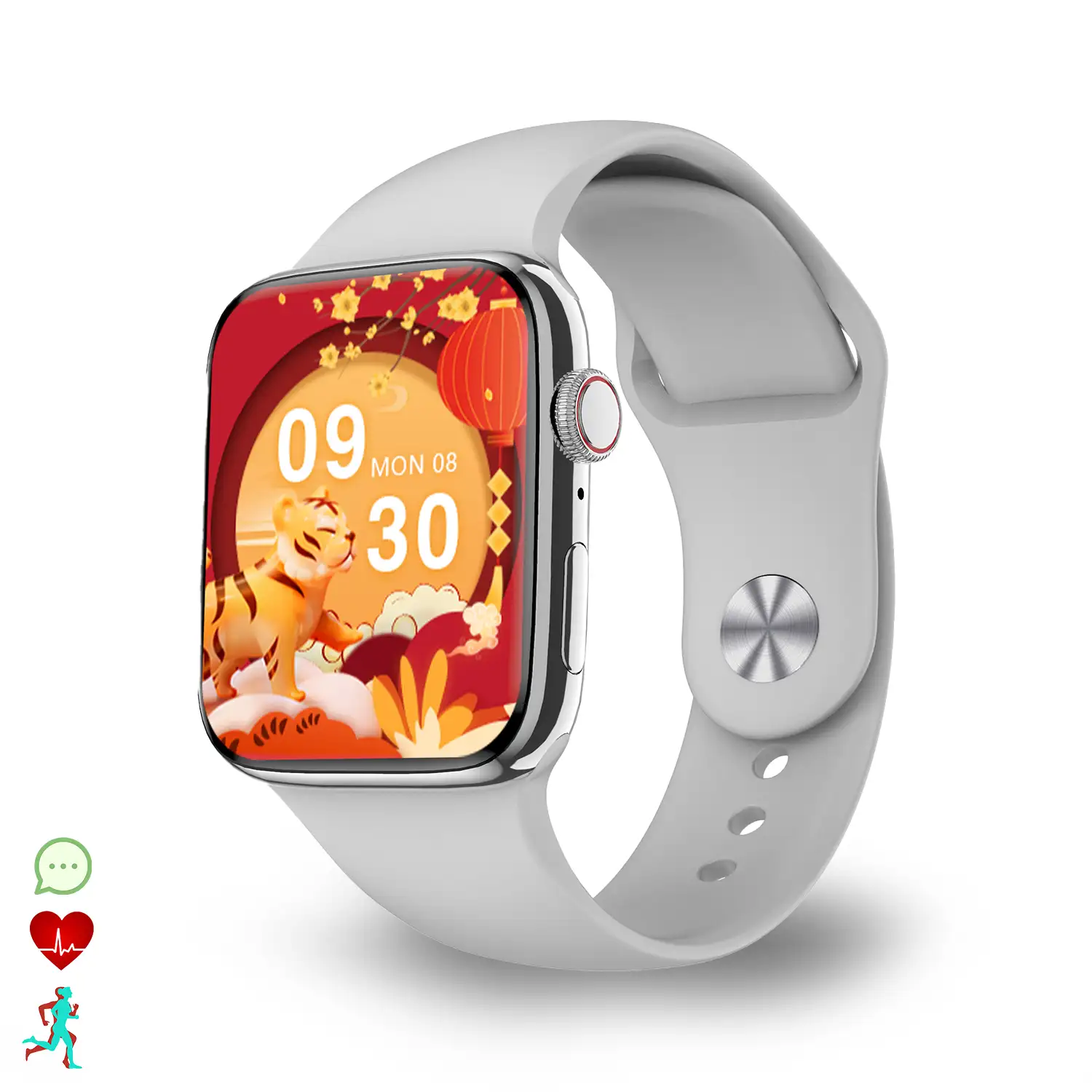Smartwatch DT17 con pantalla HD, notificaciones de aplicaciones. Monitor cardiaco; modo multideportivo. Fondos personalizables.