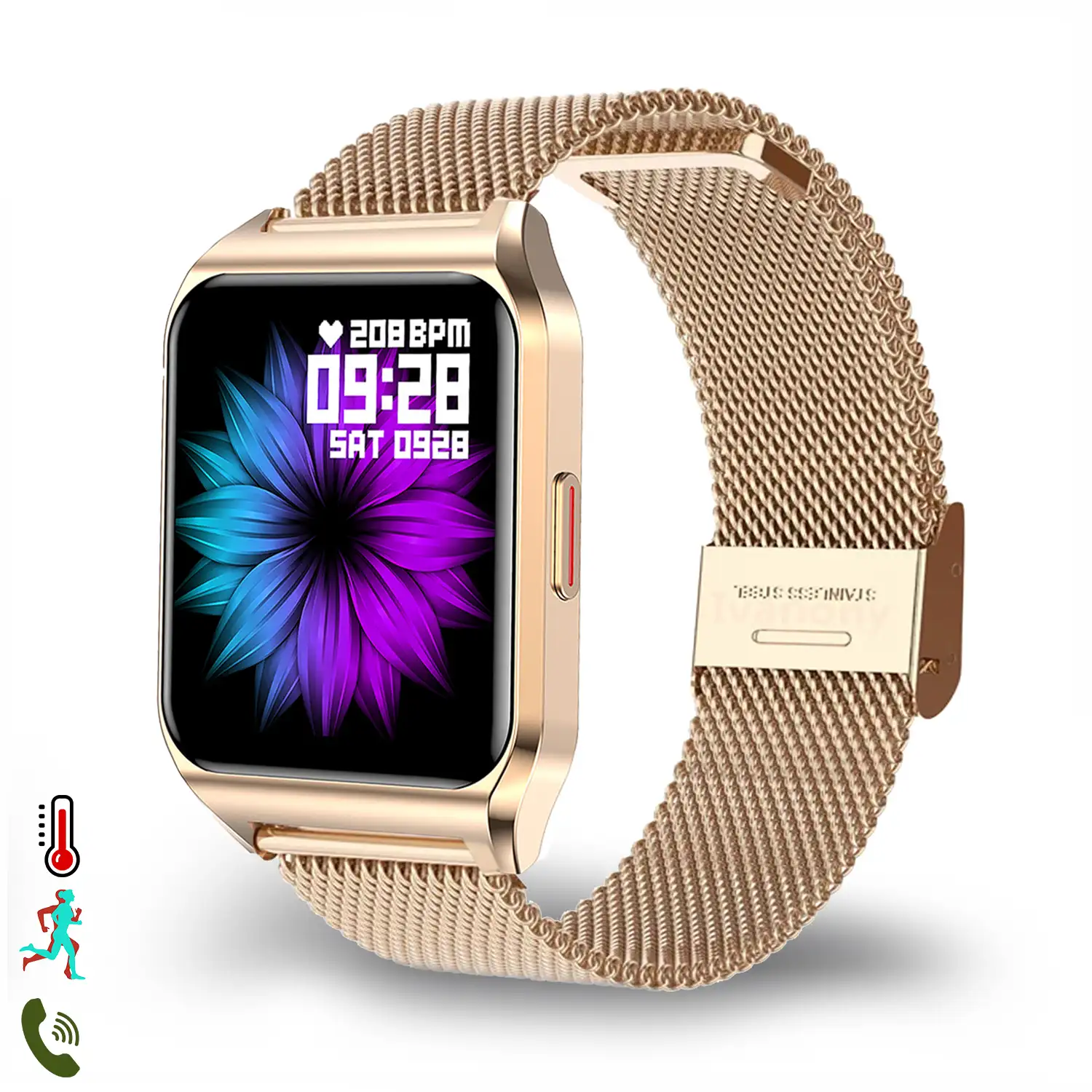 Smartwatch H60 con notificaciones de aplicaciones 7 modos deportivos. Monitor de salud con termometro. Correa de