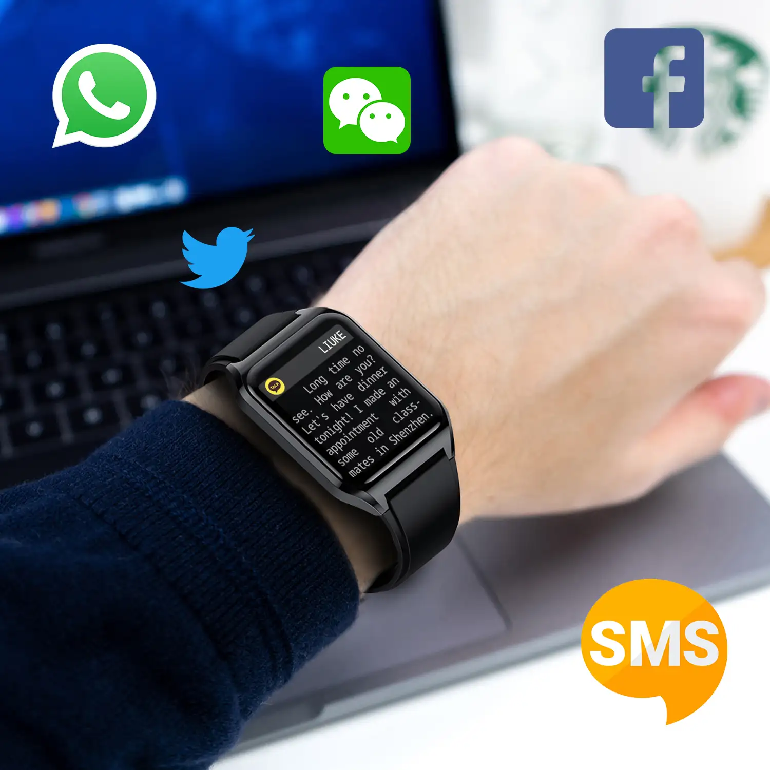 Smartwatch H60 con notificaciones de aplicaciones, 7 modos deportivos. Monitor de salud con termómetro. Correa de metal milanesa.