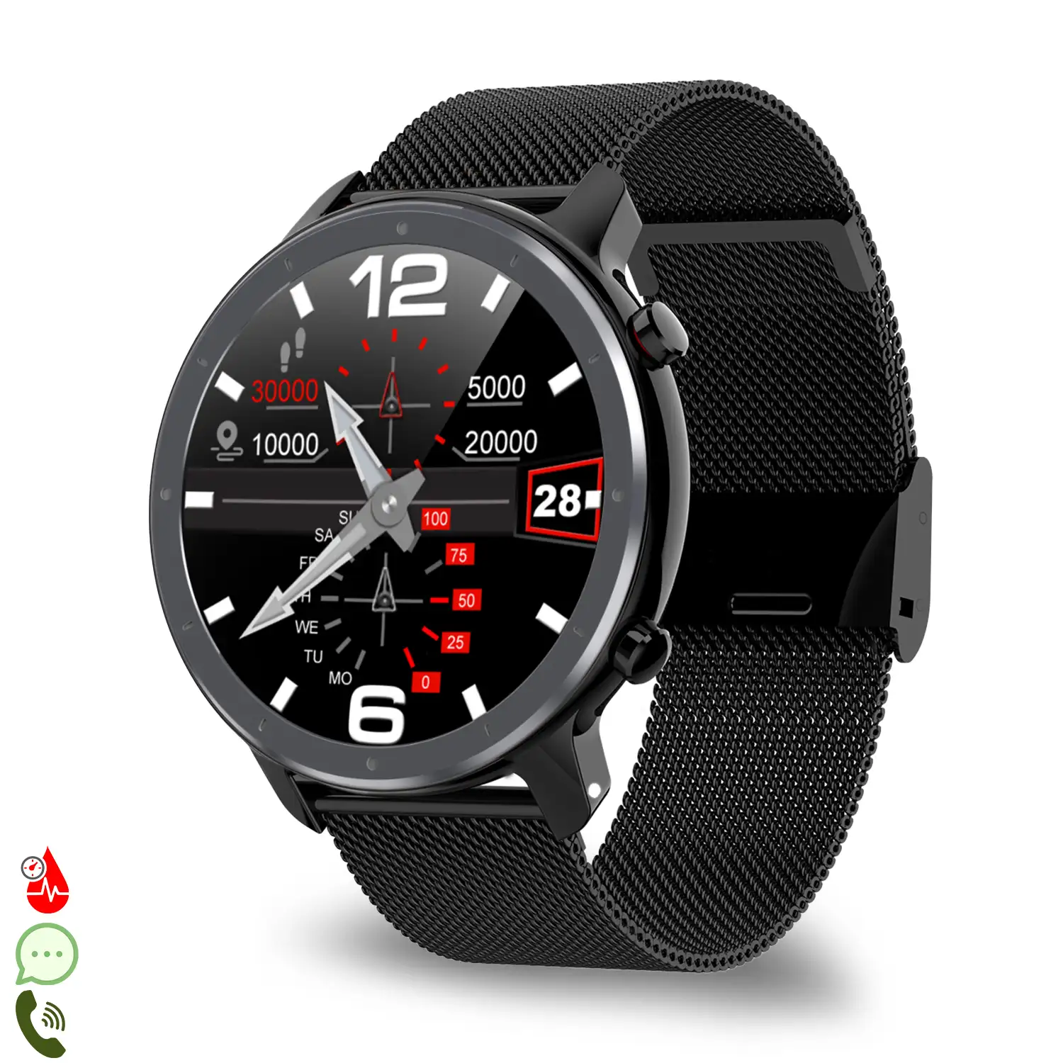 Smartwatch L11 con ECG, monitor de tensión y O2 en sangre. Modos deportivos. Notificaciones de aplicaciones. Correa de acero.