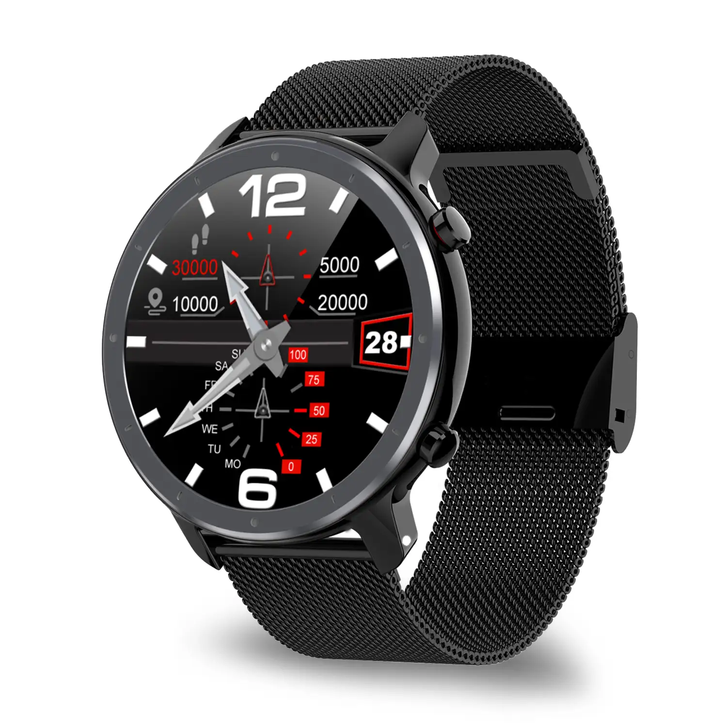 Smartwatch L11 con ECG, monitor de tensión y O2 en sangre. Modos deportivos. Notificaciones de aplicaciones. Correa de acero.