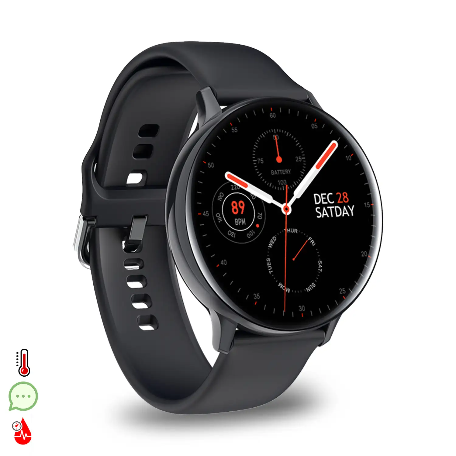 Smartwatch deportivo S30, con notificaciones de aplicaciones. Monitor de tensión y O2 en sangre. Batería de larga duración.