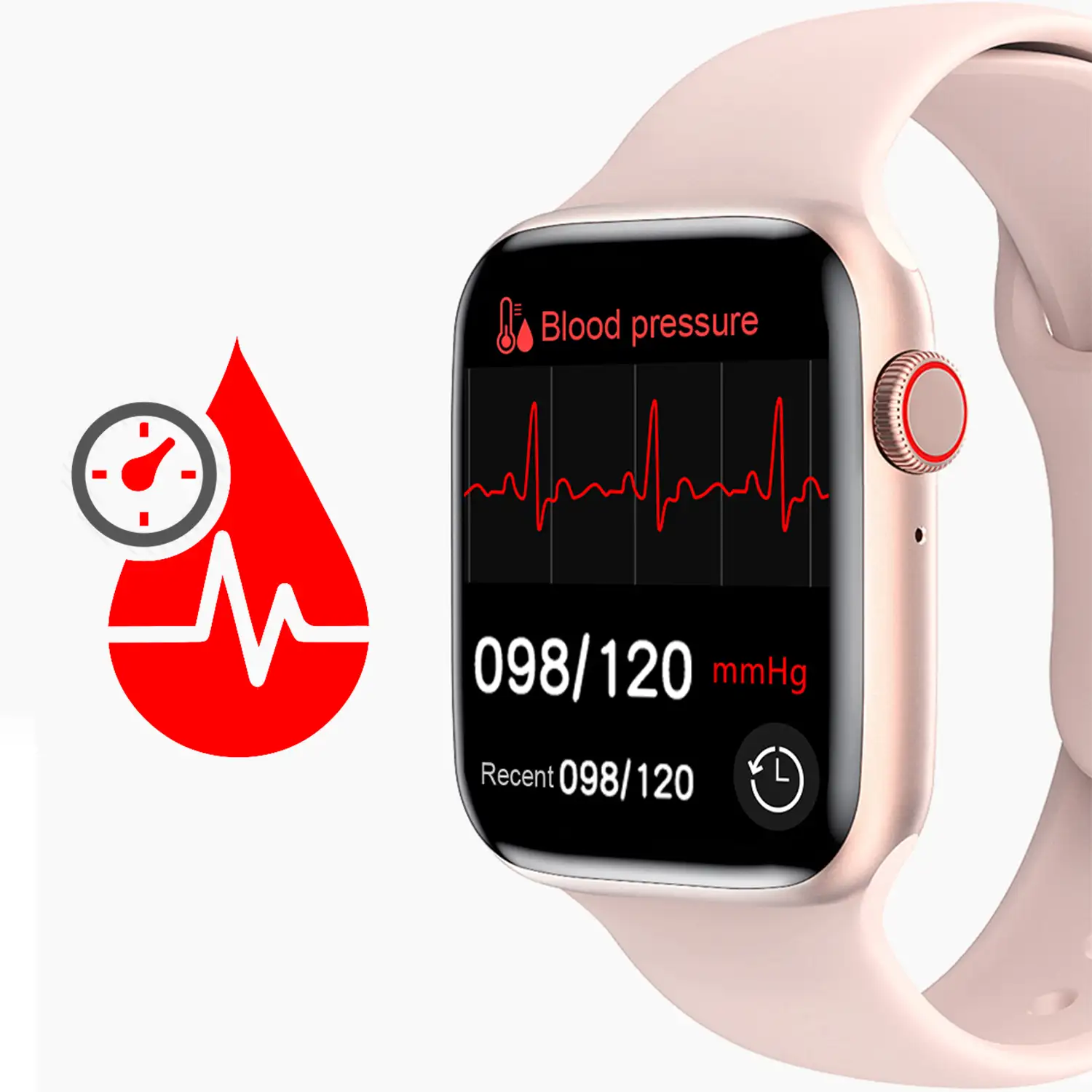 Smartwatch W26M con notificaciones de aplicaciones. Monitor de salud con termómetro, ECG y monitor de tensión. Modos deportivos.