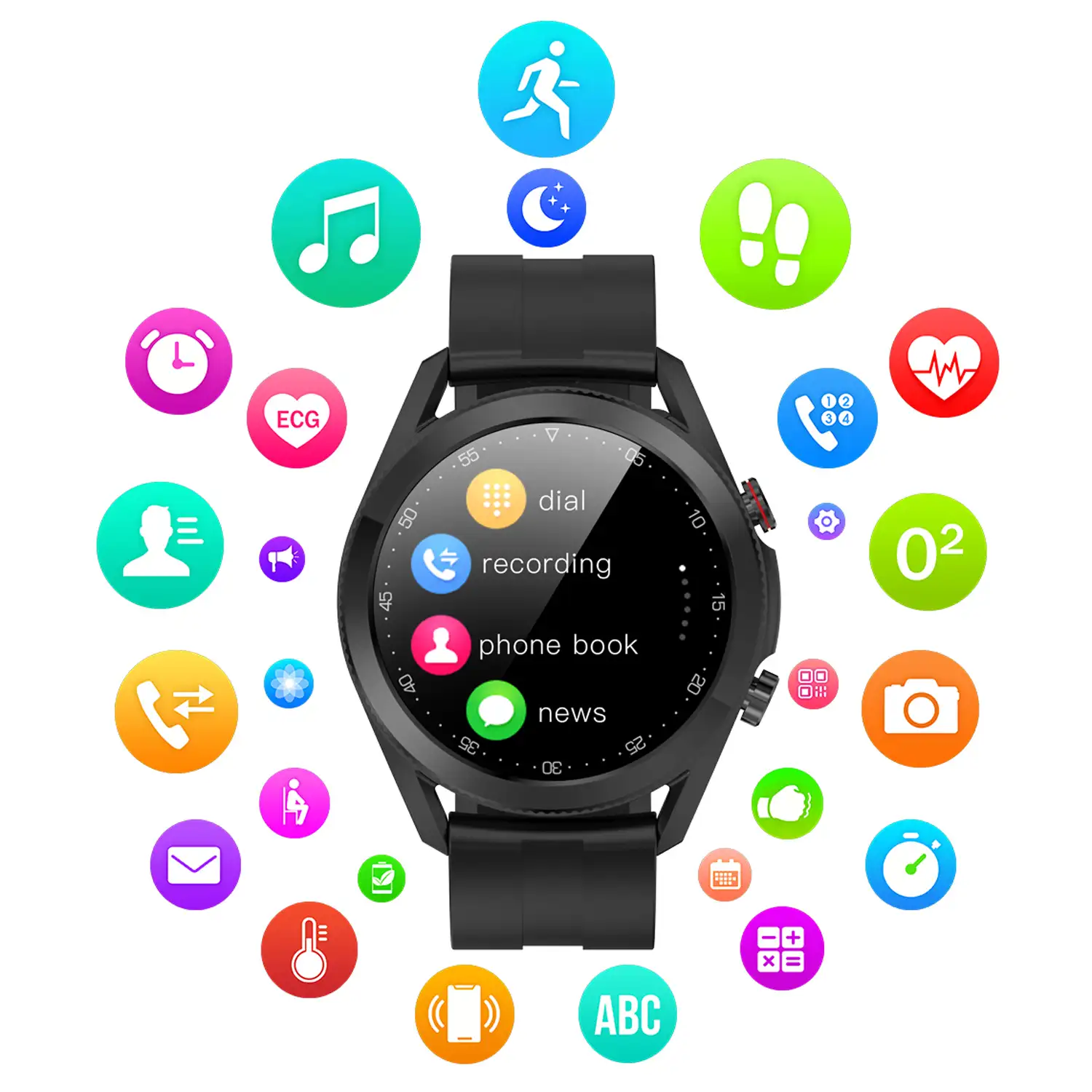 Smartwatch L19 con notificaciones de aplicaciones. Monitor de salud con ECG, monitor de tensión y de oxígeno en sangre.