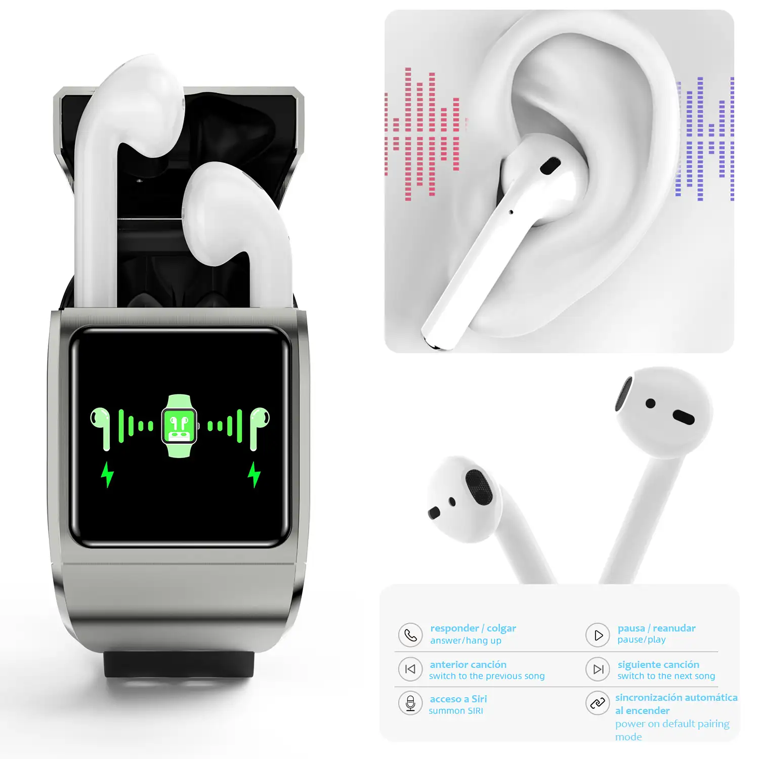 Smartwatch G36 Pro con auriculares Bluetooth 5.0 TWS integrados. Monitor de tension y oxigeno en sangre