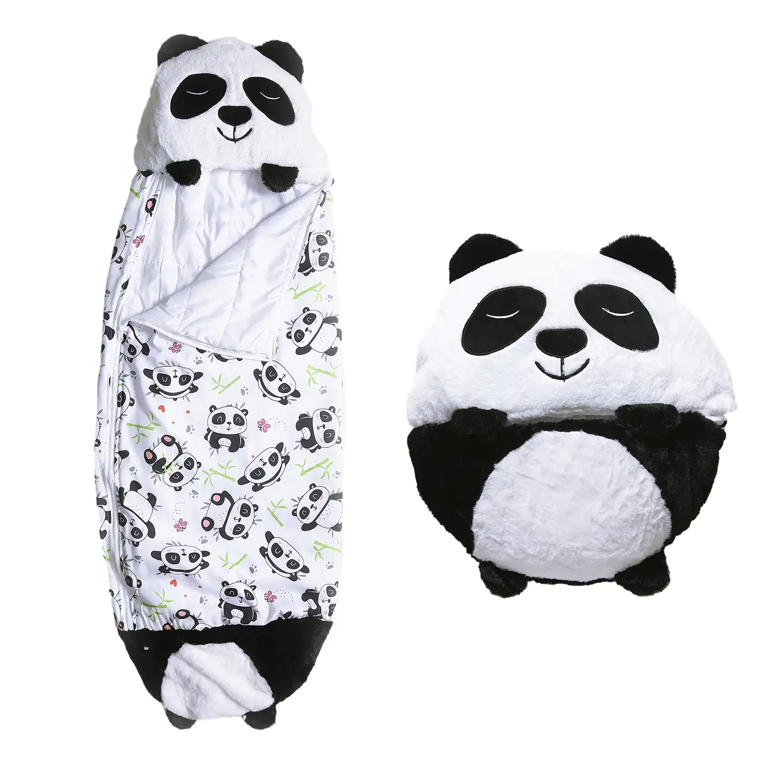 Saco de dormir convertible en almohada, para niños, Osito Panda. Tacto peluche. Grande /L: 170x70cm.