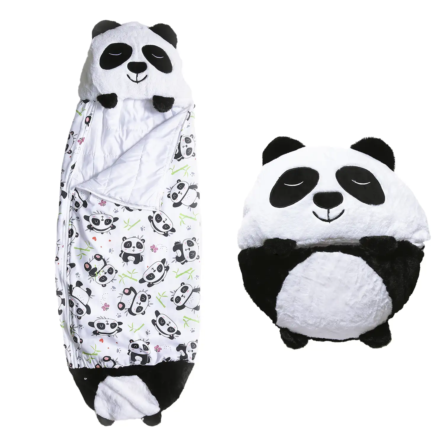 Saco de dormir convertible en almohada, para niños, Osito Panda. Tacto peluche. Mediano / M: 160x60cm.