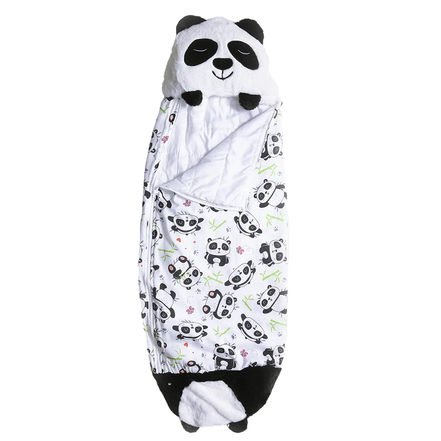 Saco de dormir convertible en almohada, para niños, Osito Panda. Tacto peluche. Pequeño / S: 135x50cm.