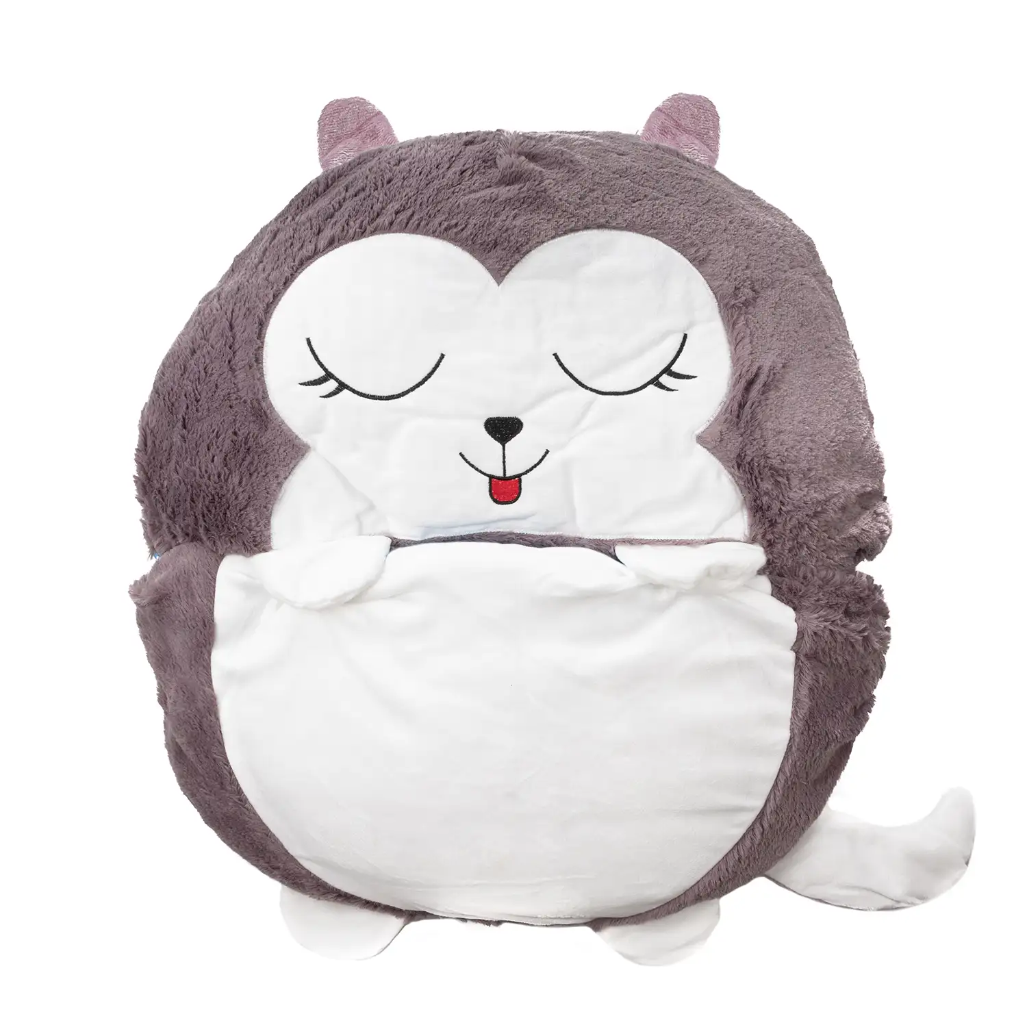 Saco de dormir convertible en almohada, para niños, Husky. Tacto peluche. Grande /L: 170x70cm.