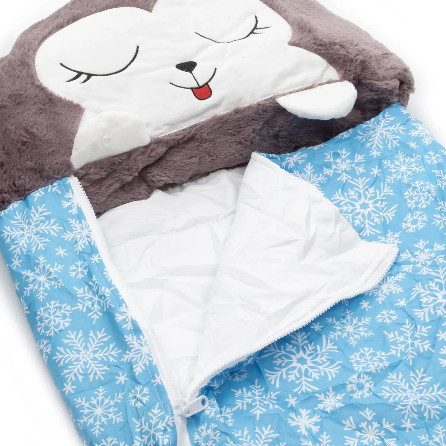 Saco de dormir convertible en almohada, para niños, Husky. Tacto peluche. Grande /L: 170x70cm.