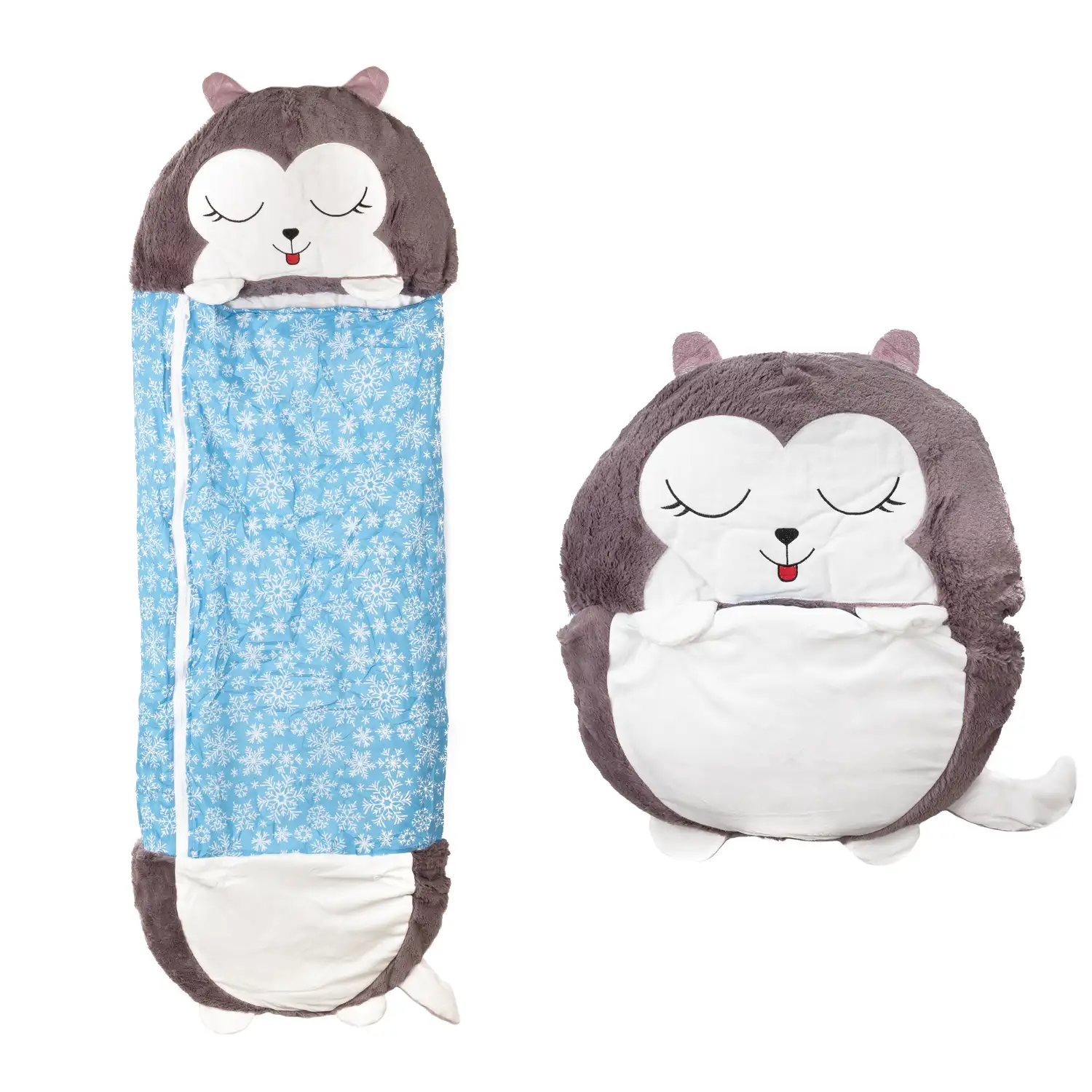 Saco de dormir convertible en almohada para ninos Husky. Tacto peluche. Pequeno S 135x50cm