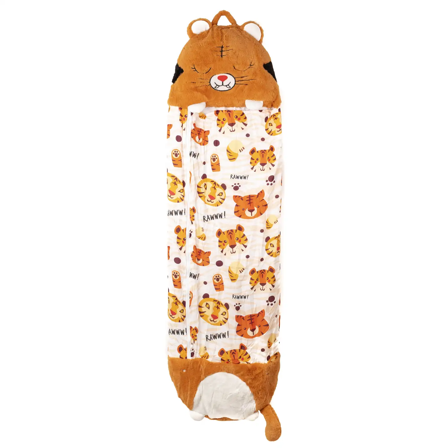 Saco de dormir convertible en almohada para ninos Tigre. Tacto peluche. Pequeno S 135x50cm