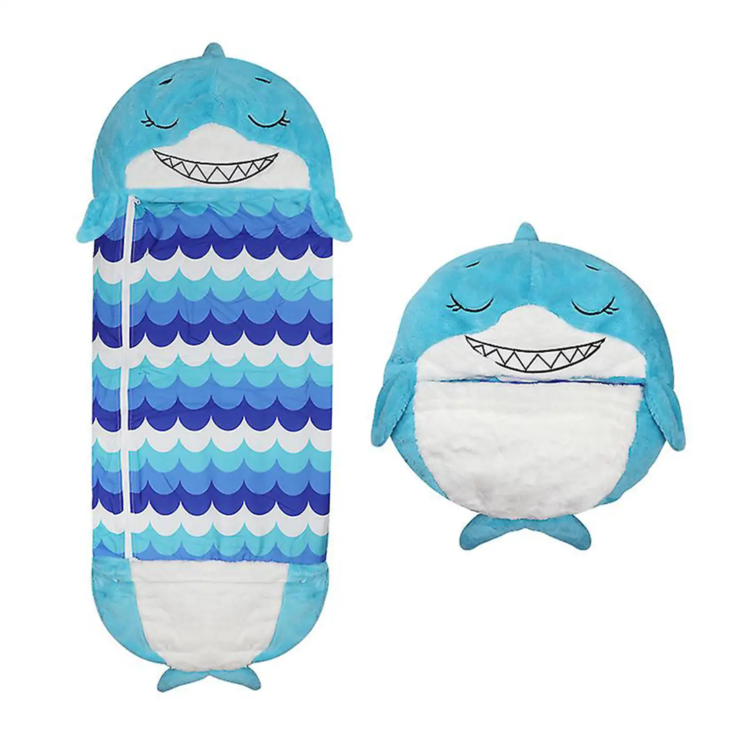 Saco de dormir convertible en almohada, para niños, Ballena Azul. Tacto peluche. Grande /L: 170x70cm.