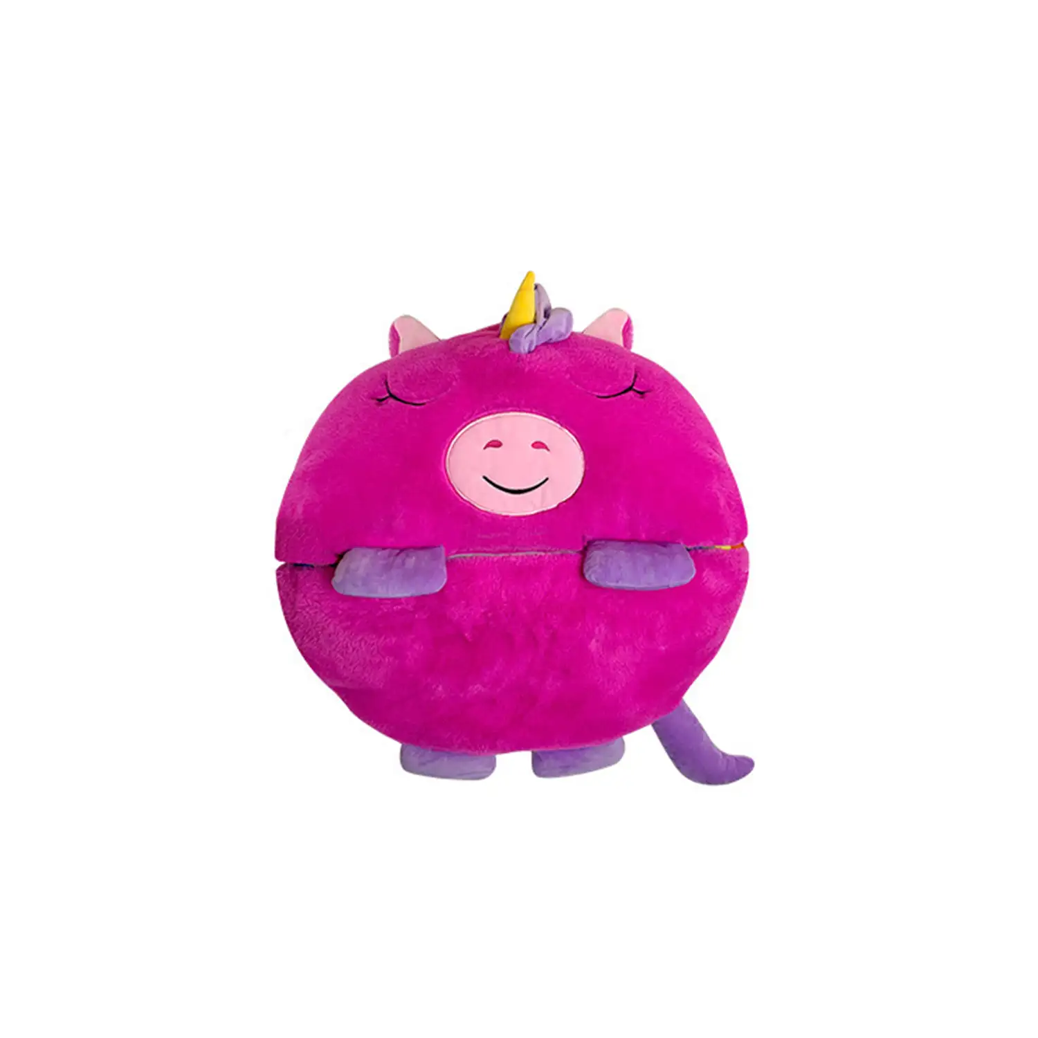 Saco de dormir convertible en almohada, para niños, Unicornio Rosa. Tacto peluche. Grande /L: 170x70cm.