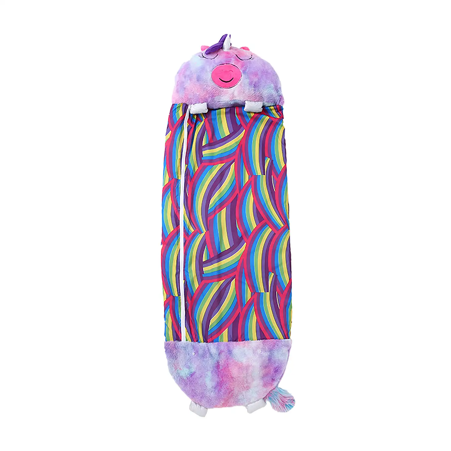 Saco de dormir convertible en almohada, para niños, Unicornio Multicolor Violeta. Tacto peluche. Grande /L: 170x70cm.