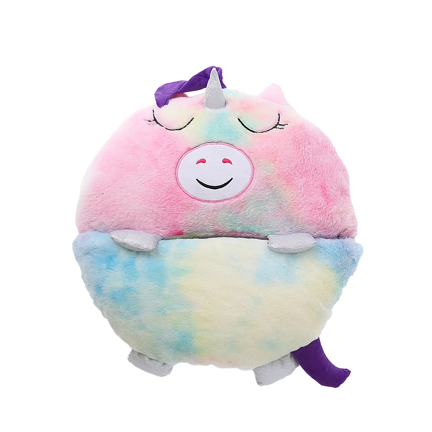 Saco de dormir convertible en almohada, para niños, Unicornio Multicolor. Tacto peluche. Pequeño / S: 135x50cm.